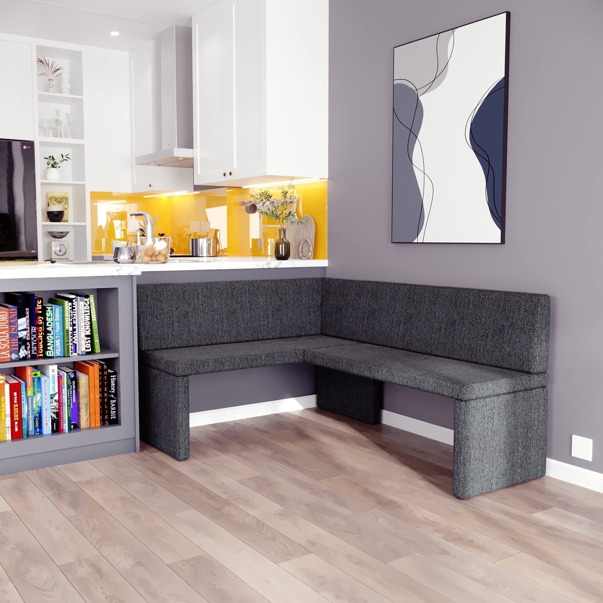Banc d'angle Akiko Corner Bench - Banc d'angle pour votre salle à manger, cuisine moderne, coin salon, coin repas. Parfait pour la cuisine, le bureau et la réception. Finition solide et solide. (INARI
