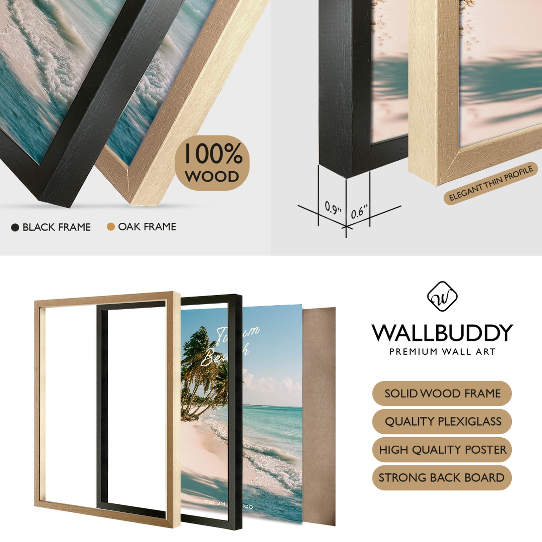 WallBUddy Tropisches Strand Wandkunstdruck | Tul (40 x 50 cm, Eichenrahmen)