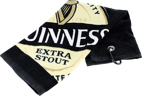 Guinness Label - Toalla de golf negra de algodón con clip de mosquetón