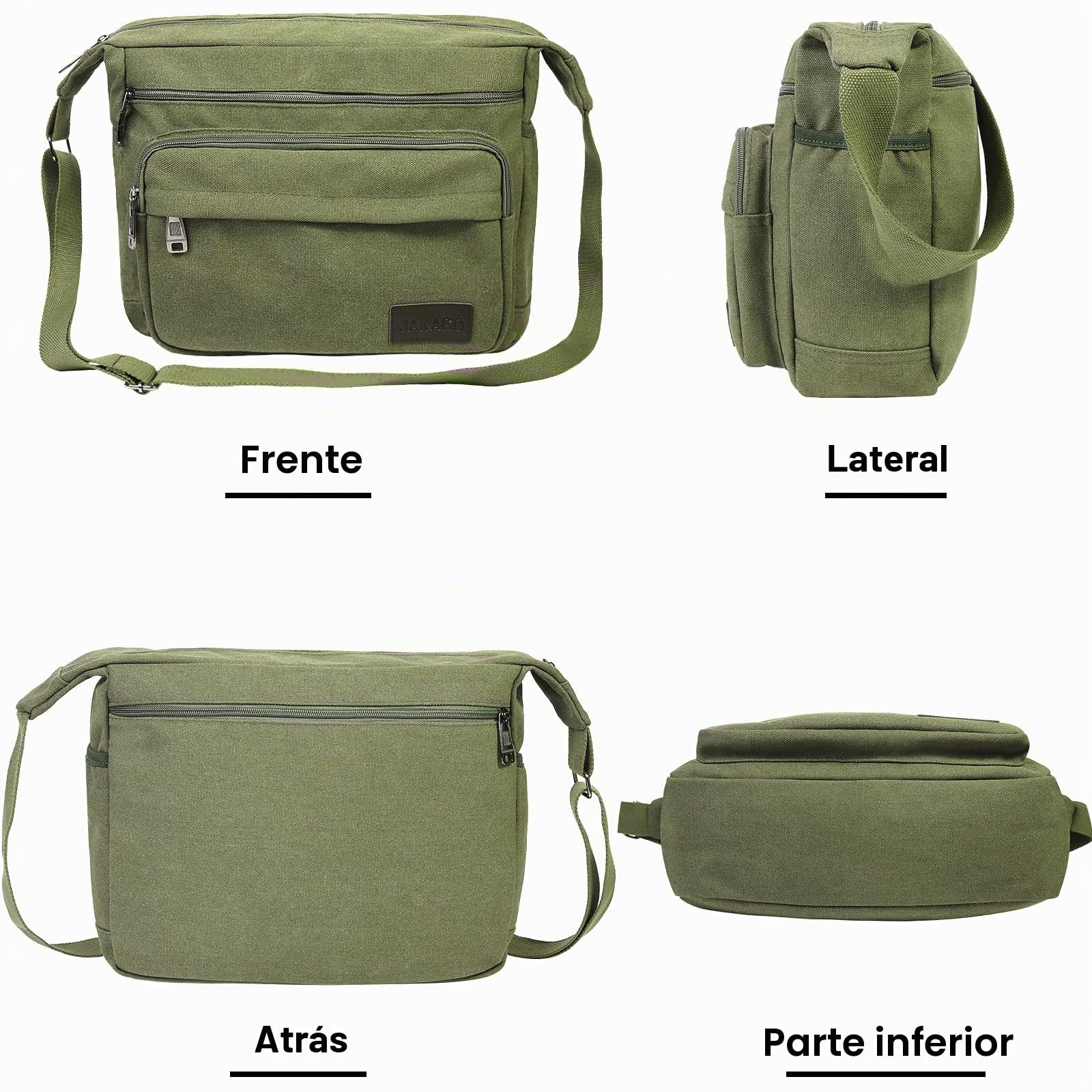 JAKAGO Bolsa de mensajero de lona para hombres/mujeres, bolsa de hombro con múltiples bolsillos para viajes escolares, pesca al aire libre, camping, trabajo, uso diario