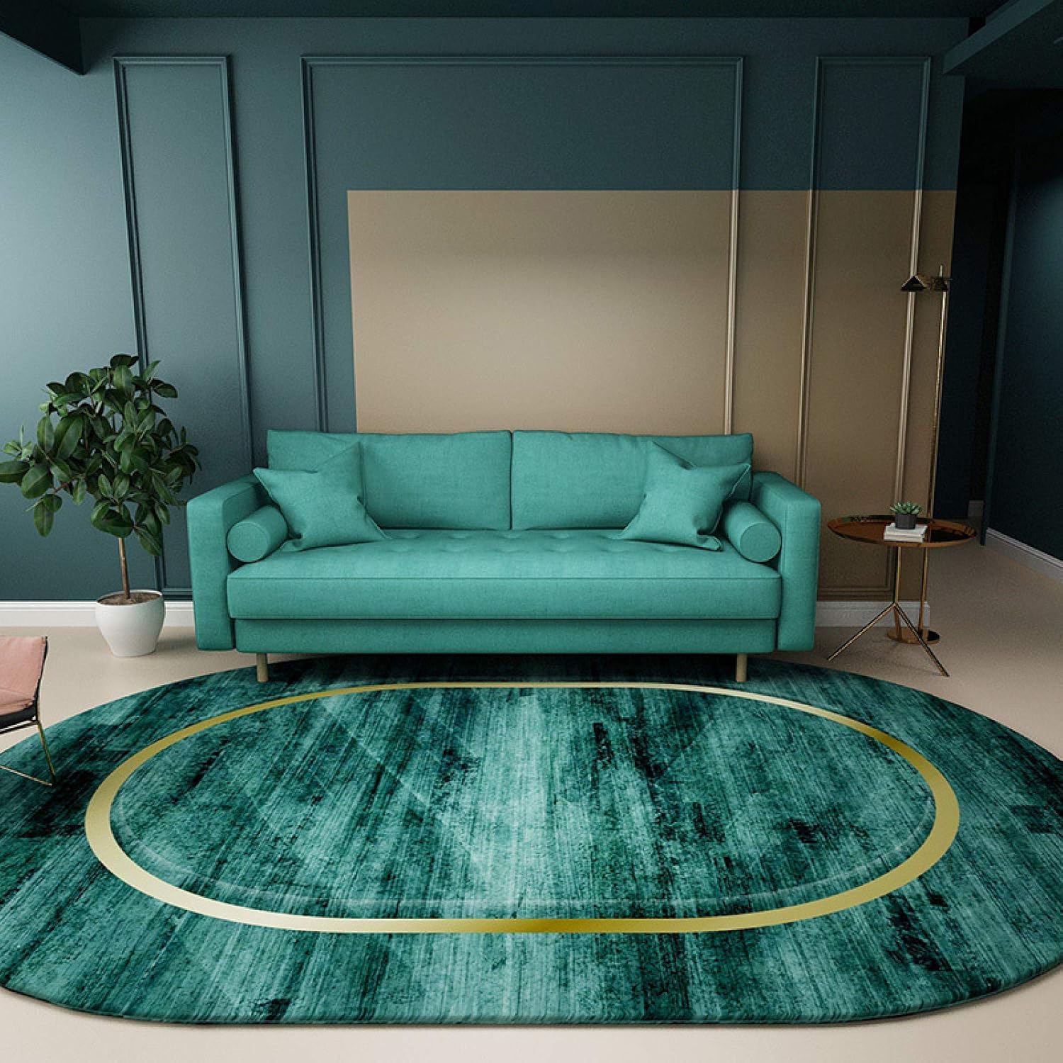 Tapis abstrait doux vert et doré pour sublimer votre bureau