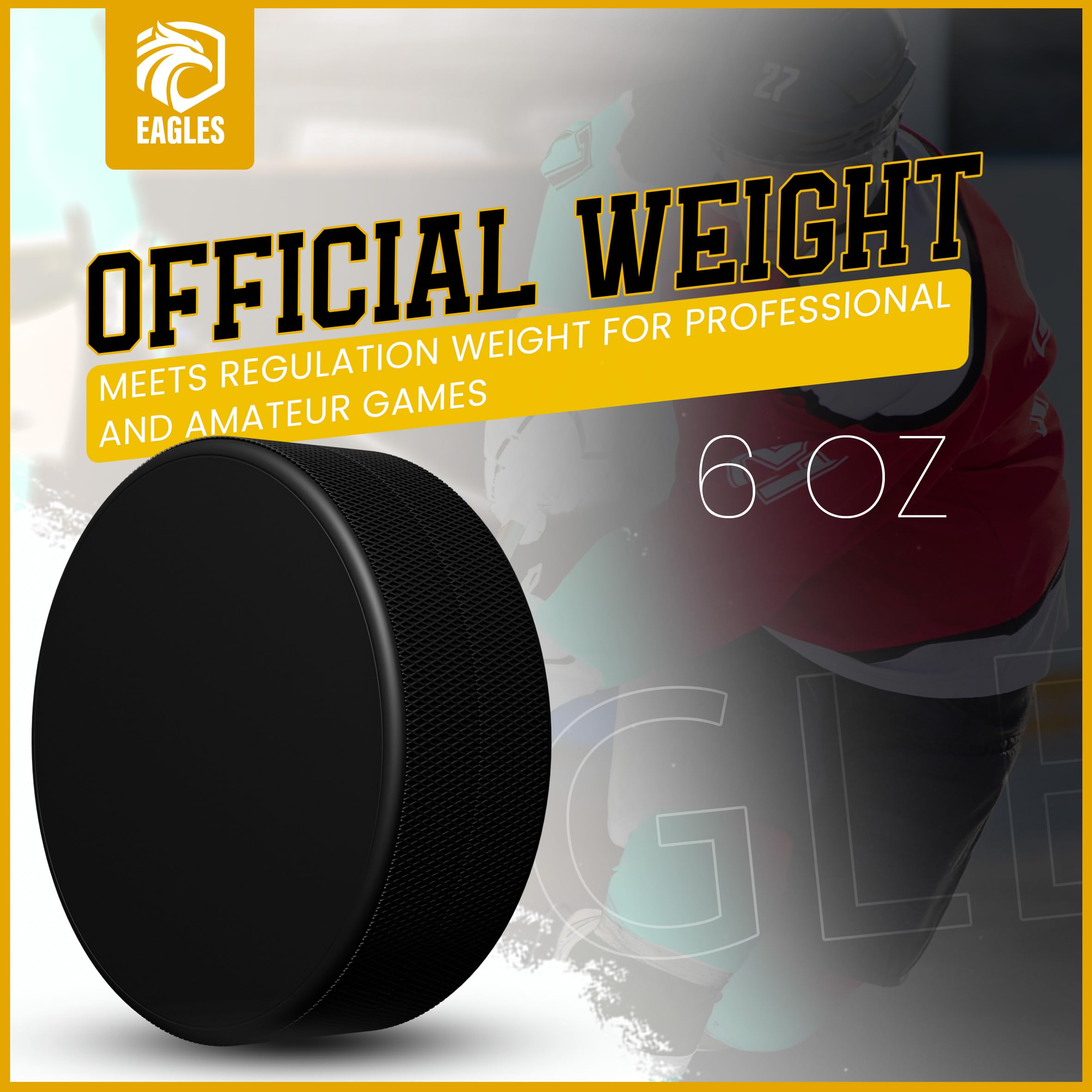 EAGLES Lot de 6 ou 50 palets de hockey sur glace | Poids et taille réglementaires officiels de haute qualité pour la pratique et l'entraînement classique – 170,1 g de diamètre 7,6 cm d'épaisseur 2,5