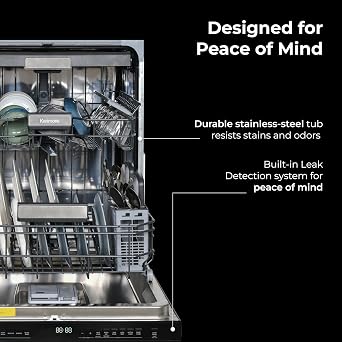 Kenmore 24 Built-In Dishwasher - Quiet Tub with TurboDry, Leak, SmartWash Soil Detection - 15 Place Settings - 49 DBA - ENERGY STAR Certified - Black