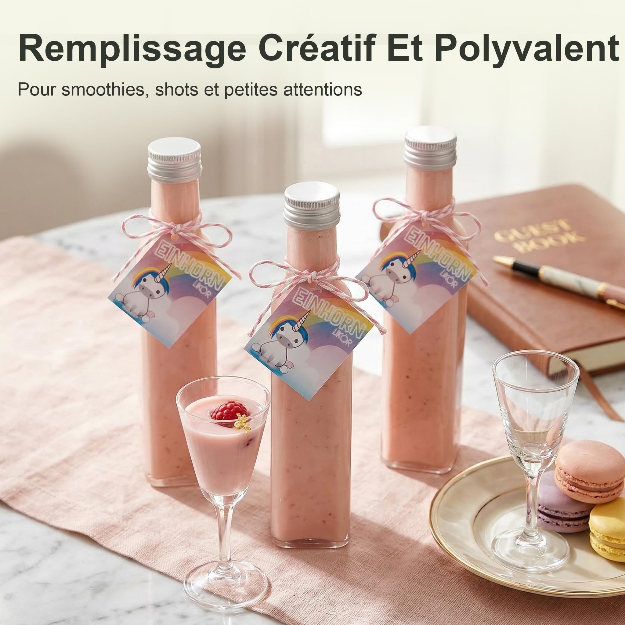 24 Bouteille 250ml Verre Carrée Bouchon – Rhum Arrangé Liqueur Sirop Huile – Cadeaux avec Étiquettes