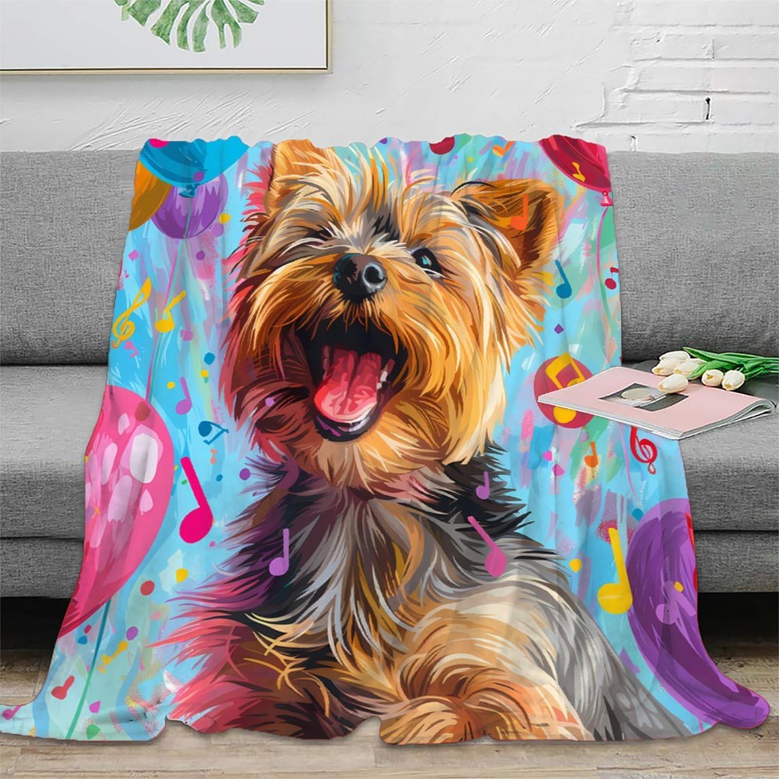 Plaid Yorkie en microfibre douce | Couverture chaude lit et canapé 150x200cm