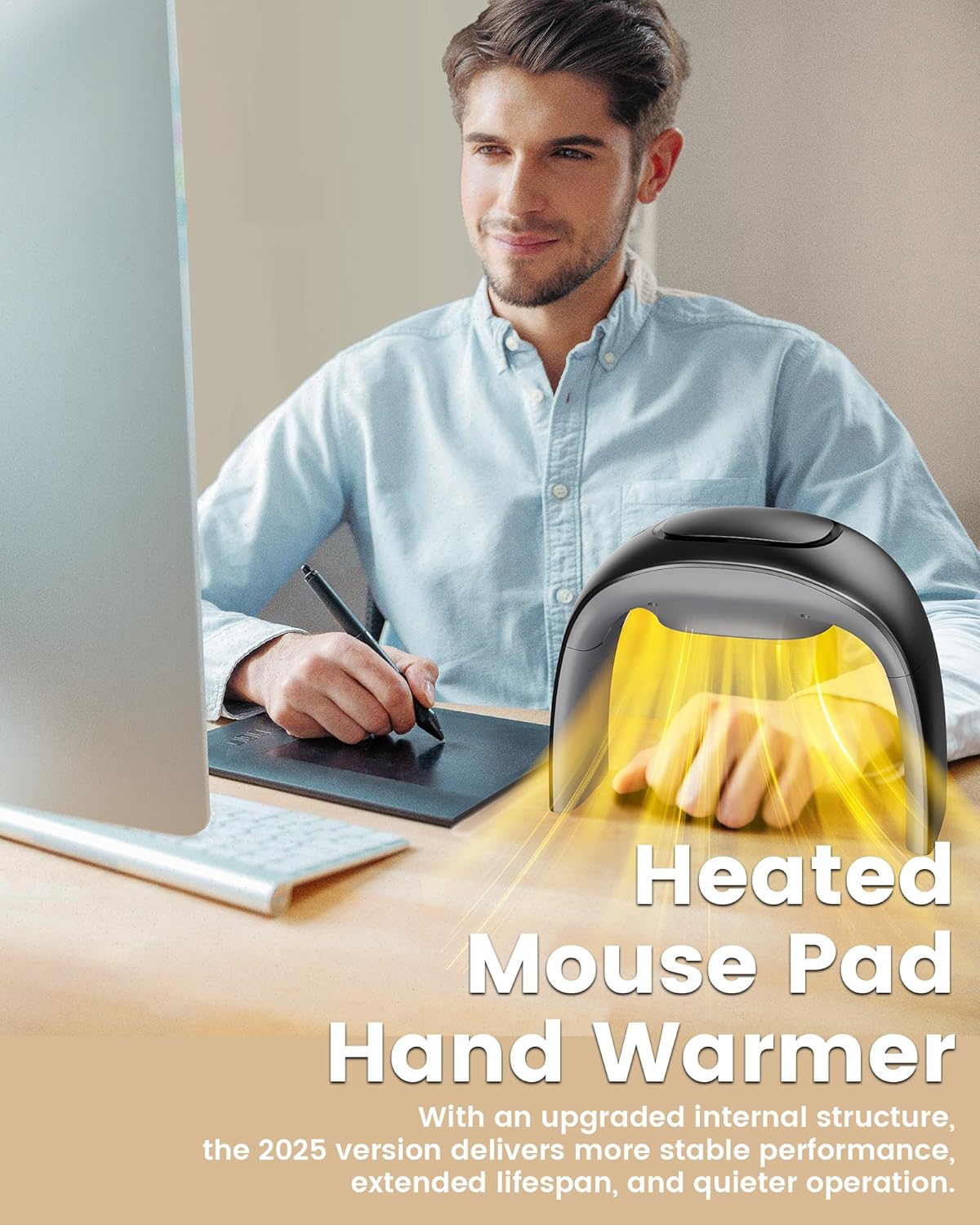 100W Heated Mouse Pad Hand Warmer for Office Home Desktop Use, 2025 Heated Mouse Pad Indoor Space Heater 3 Temperature 20dB Quiet PTC Fast Heating Energy Saving Foldable
