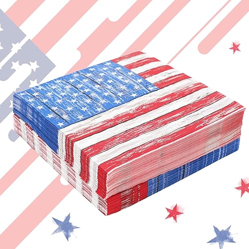Miniatura 4 de Whaline Paquete de 80 servilletas de papel del 4 de julio, 6.5 x 6.5 pulgadas, servilletas de cóctel con estrellas y rayas, rústicas, Día de la