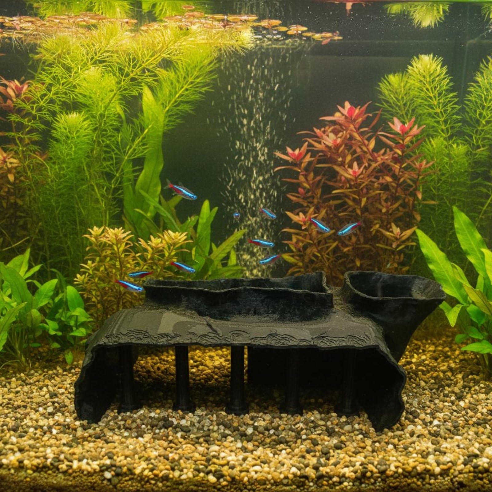 Aquarium Höhle Klassische Säulen Villa Tunnel Unterschlupf Dekoration Aquarium Zubehör für Gestaltung für Ruhezone Aquarienlandschaft Heimbecken, Grau, M