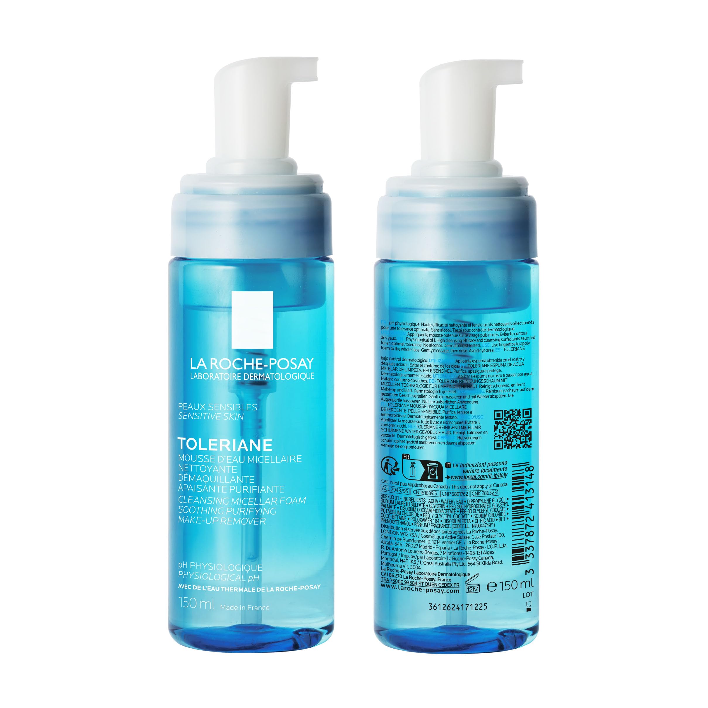 La Roche-Posay, Toleriane Mousse d'Eau Micellaire Nettoyante et Démaquillante, Élimination des Impuretés en Douceur, Enrichie en Glycérine, Idéale pour les Peaux Sensibles, 150 ml