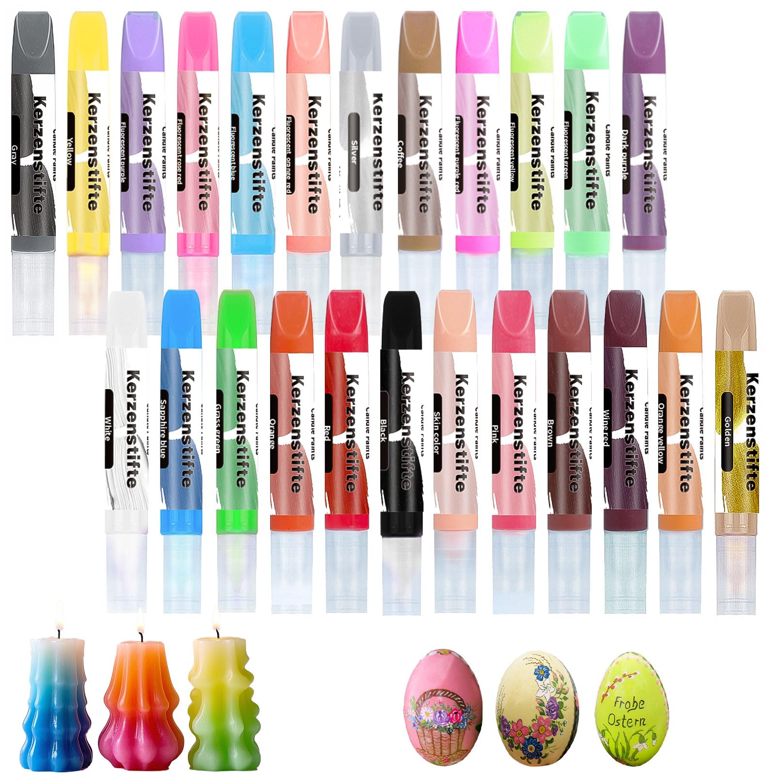 Set di 24 pastelli a cera per candele, set per dipingere candele, sicuro e ad asciugatura rapida - Decorazione di candele, regali, attività di Pasqua/Natale per adulti/bambini