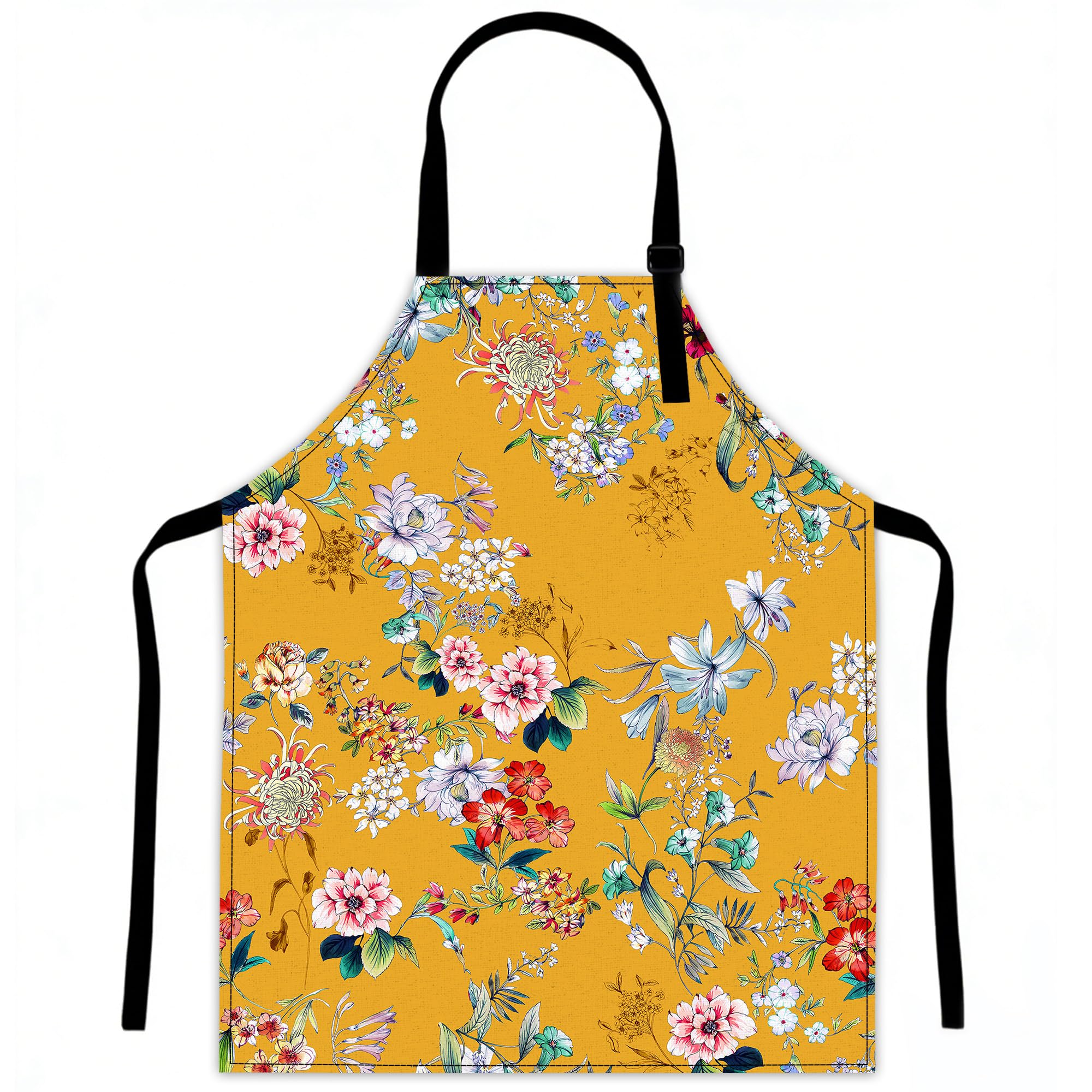 LQEBUY Kitchen Aprons Adjustable Colorful Flower Cooking Apron Bib for Women Men Chef Cooking Baking Gardening
