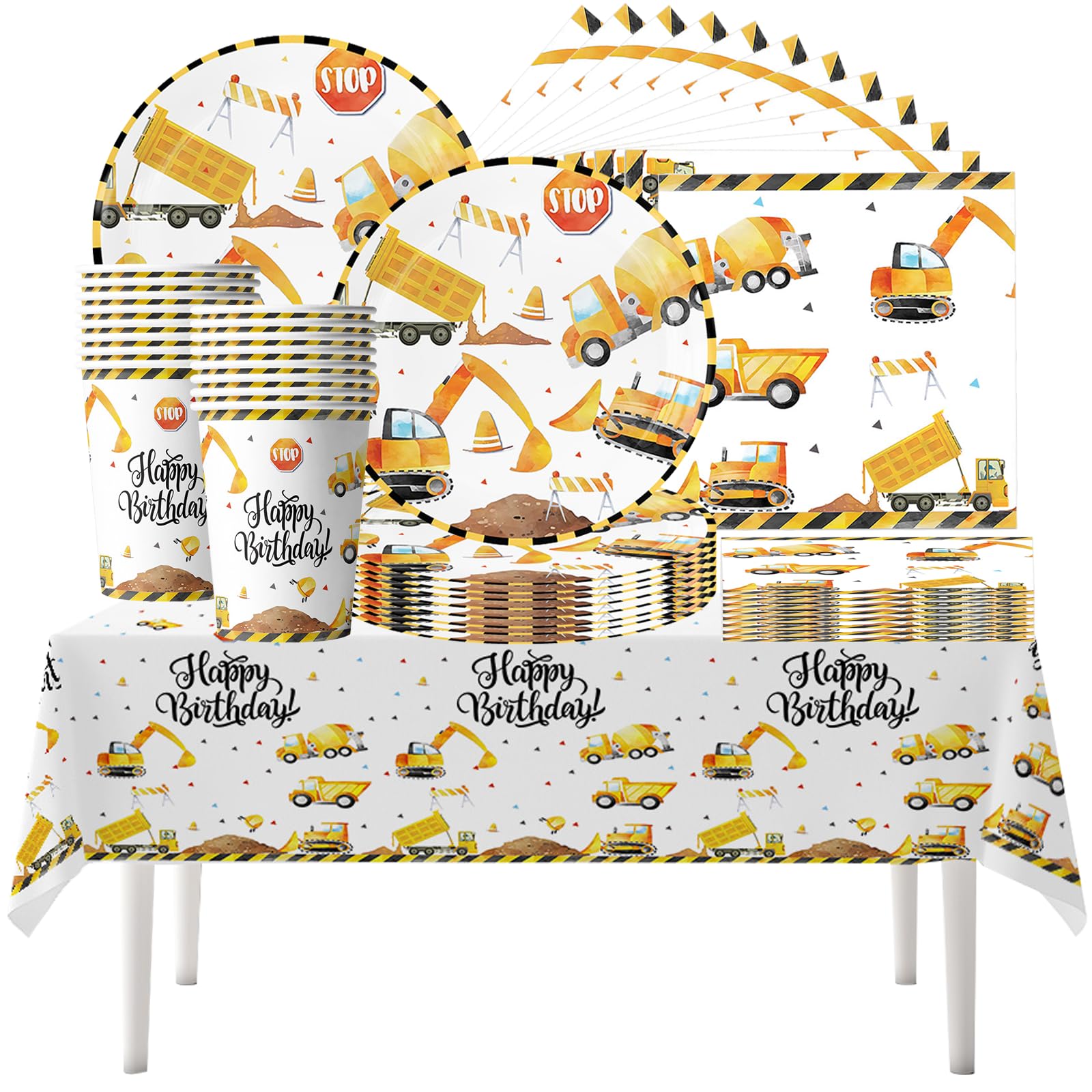 61 Pieces Dinnerware for Excavator Birthday Party, Excavator Themed Decorations, Tableware for Boys Birthday Party, for 20 People