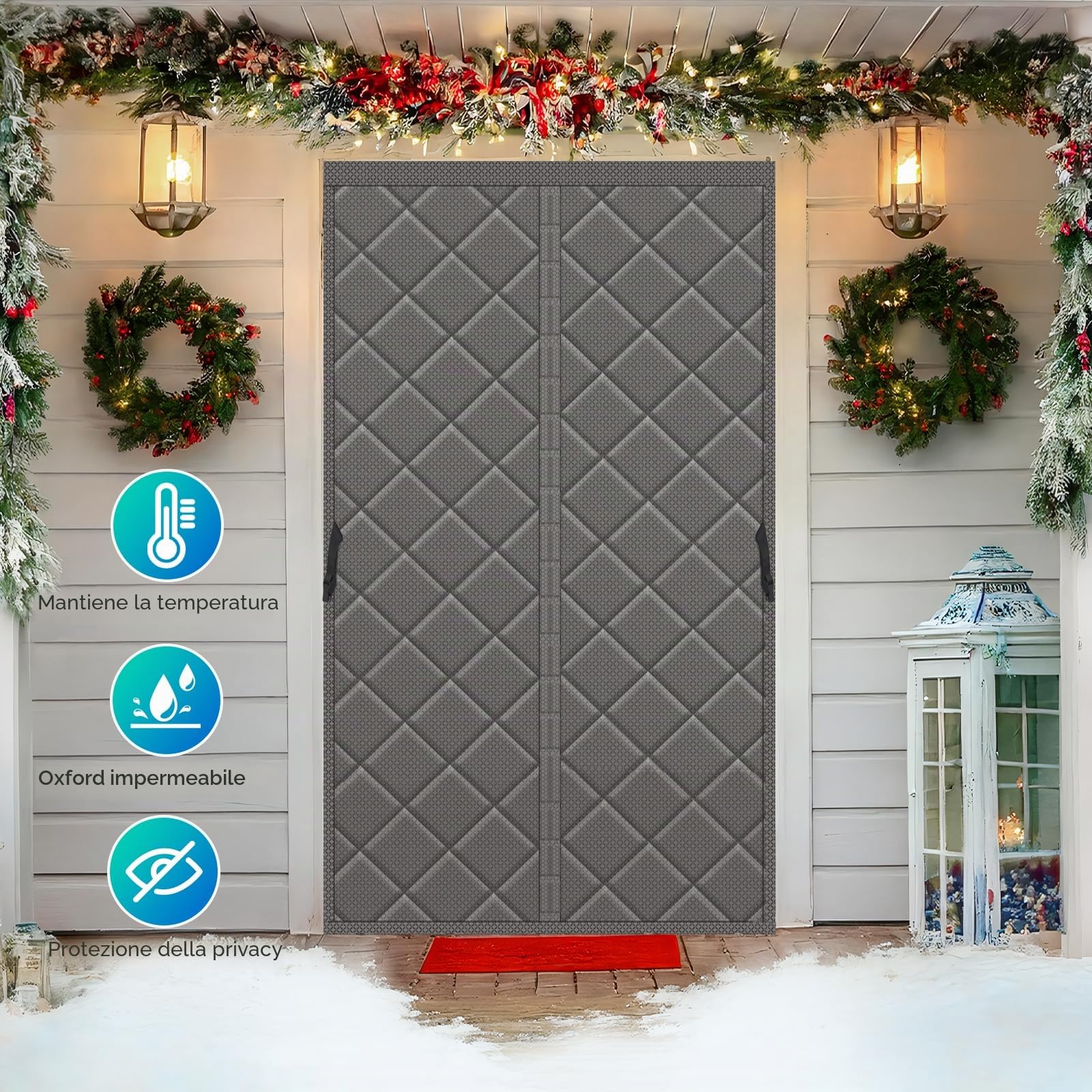 Tenda termica magnetica Sekey per porte, protezione da caldo e freddo, impermeabile, antivento e a risparmio energetico, 90 x 200 cm Grigio