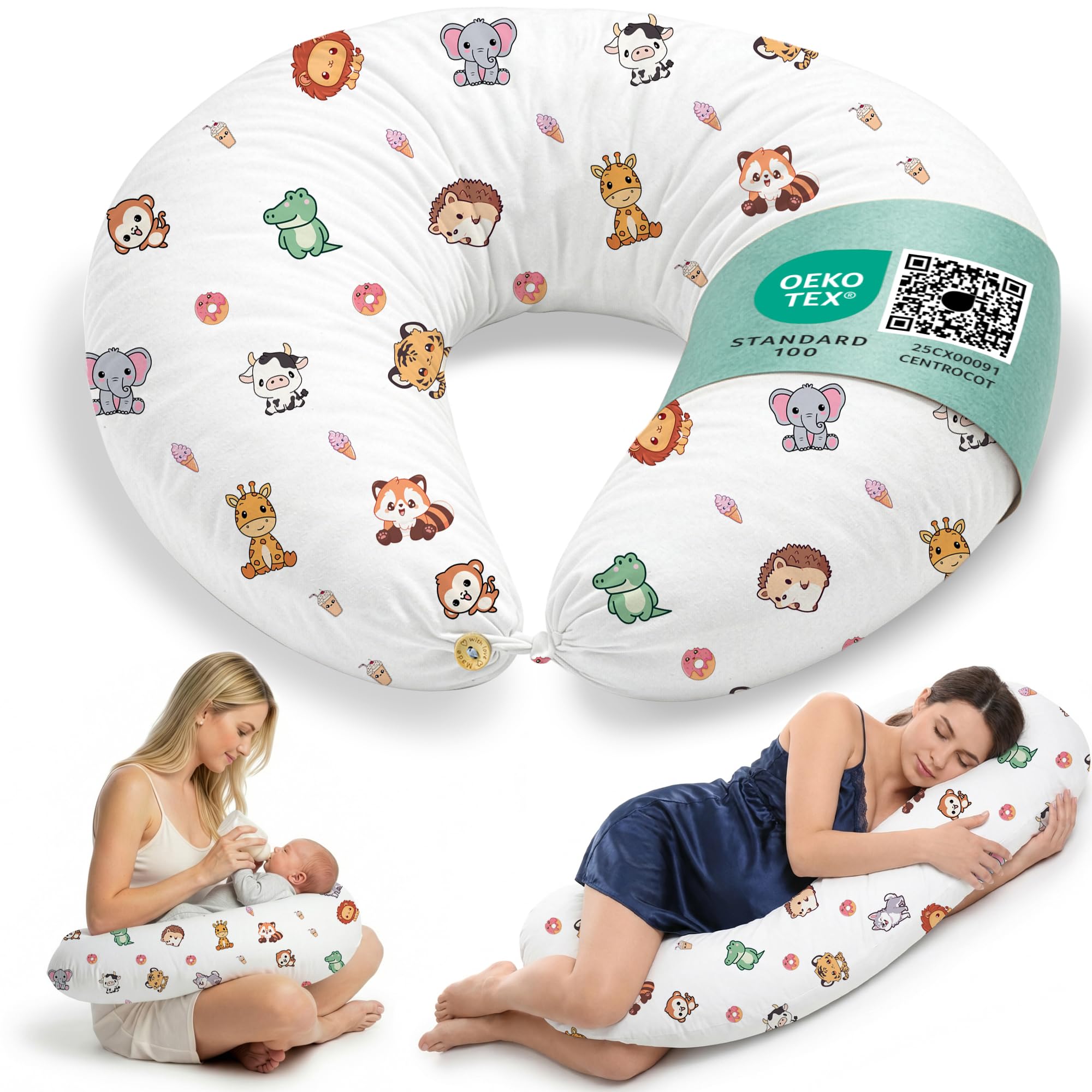 Cuscino Gravidanza e Allattamento per Dormire di Lato per Donne Incinta Idea Regalo per Neo Mamme con Federa in 100% Cotone e Morbido Riempimento Accessorio Full Body Premaman per un Sostegno Ottimale