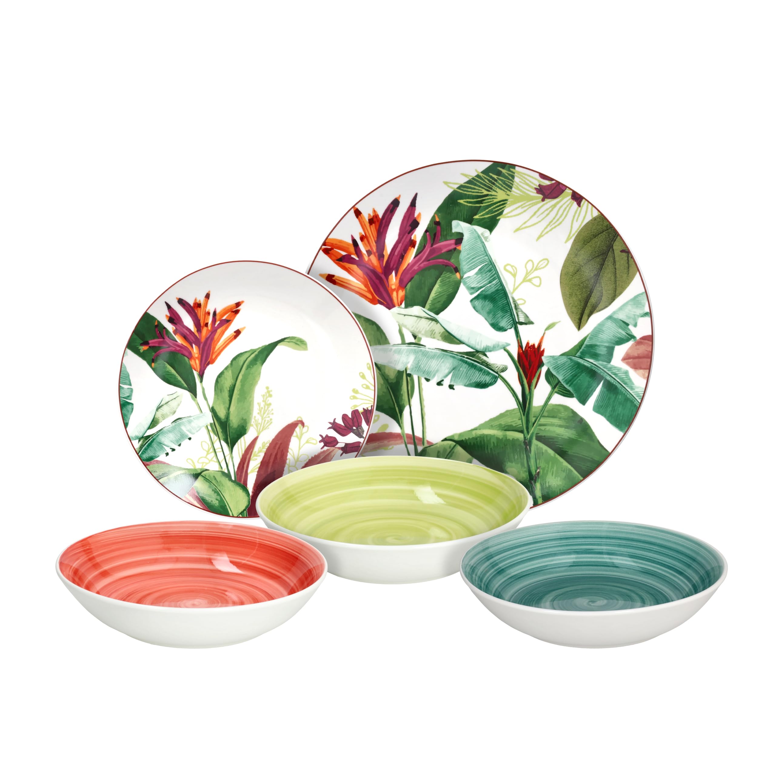 Tognana Tropicalia, service de vaisselle 18 pièces pour 6 personnes, porcelaine, multicolore