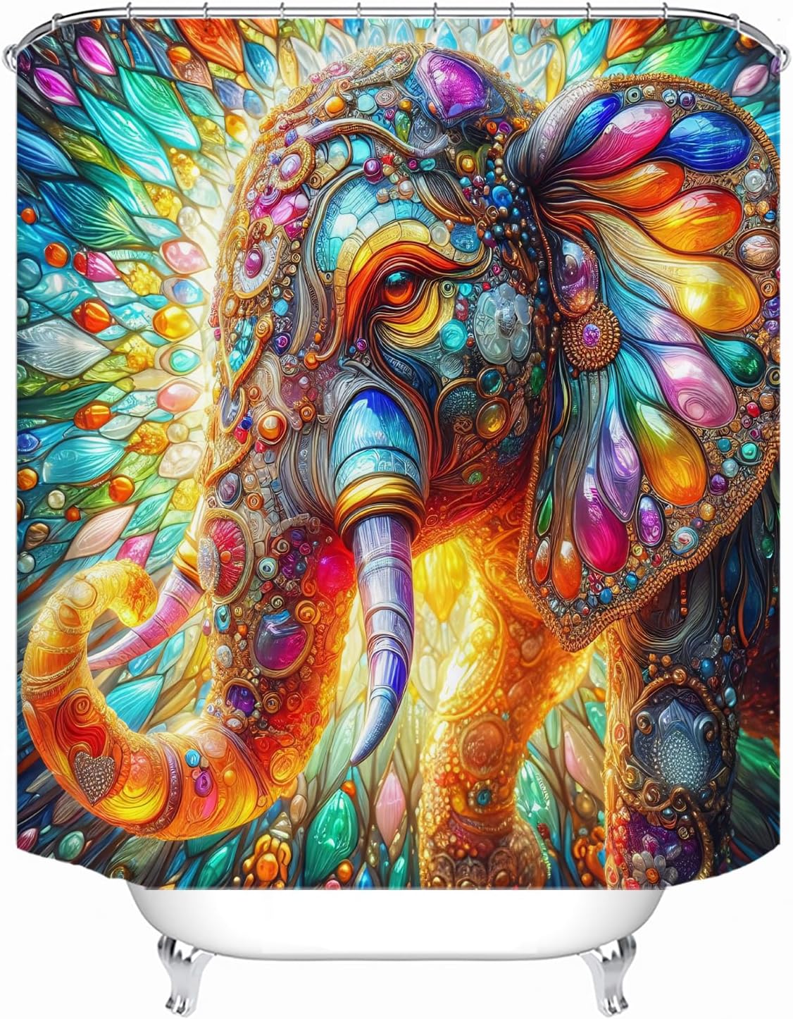 LYFANS Bathroom Jewel Elephant 3D Shower Curtains, Luxury Bathtub Standard Shower Curtain, Waterproof and Bright Fabric Shower Curtain, Size (72x72 Inches)