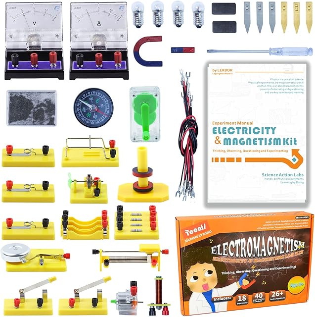 Teenii Experiments STEM Science Kit for Kids, Electricity and Magnetism Basic Circuit Learning Set Electromagnetism Lab Physics Educational Toys, Birthday Gift Ideas for Boys Girls Age 8-16 Year Old