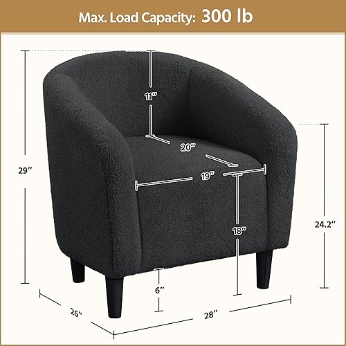 Miniatura 30 de Yaheetech Silla decorativa de respaldo curvo y cuero de imitación, silla de club, elegante sillón de velluda tela sherpa, suave y cómodo relleno,