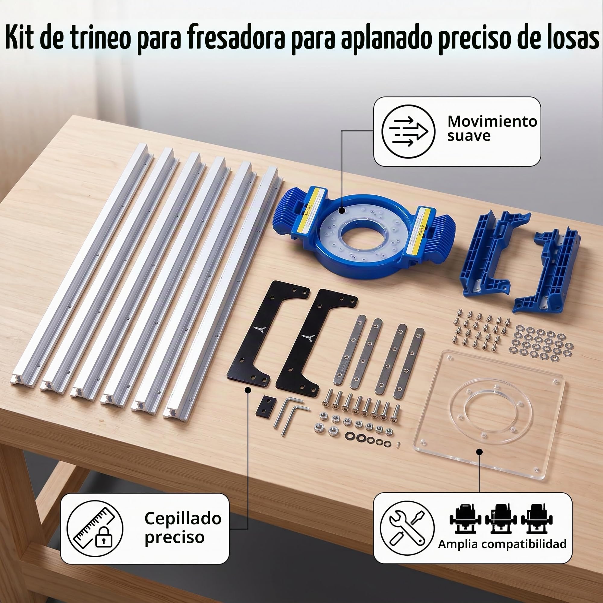 Greensen Trineo de Router, Plantilla de Nivelación de Losas de Aleación de Aluminio con Riel Preciso y Deslizador de Baja Fricción, para Proyectos de Tableros de Madera, Caras Finales y