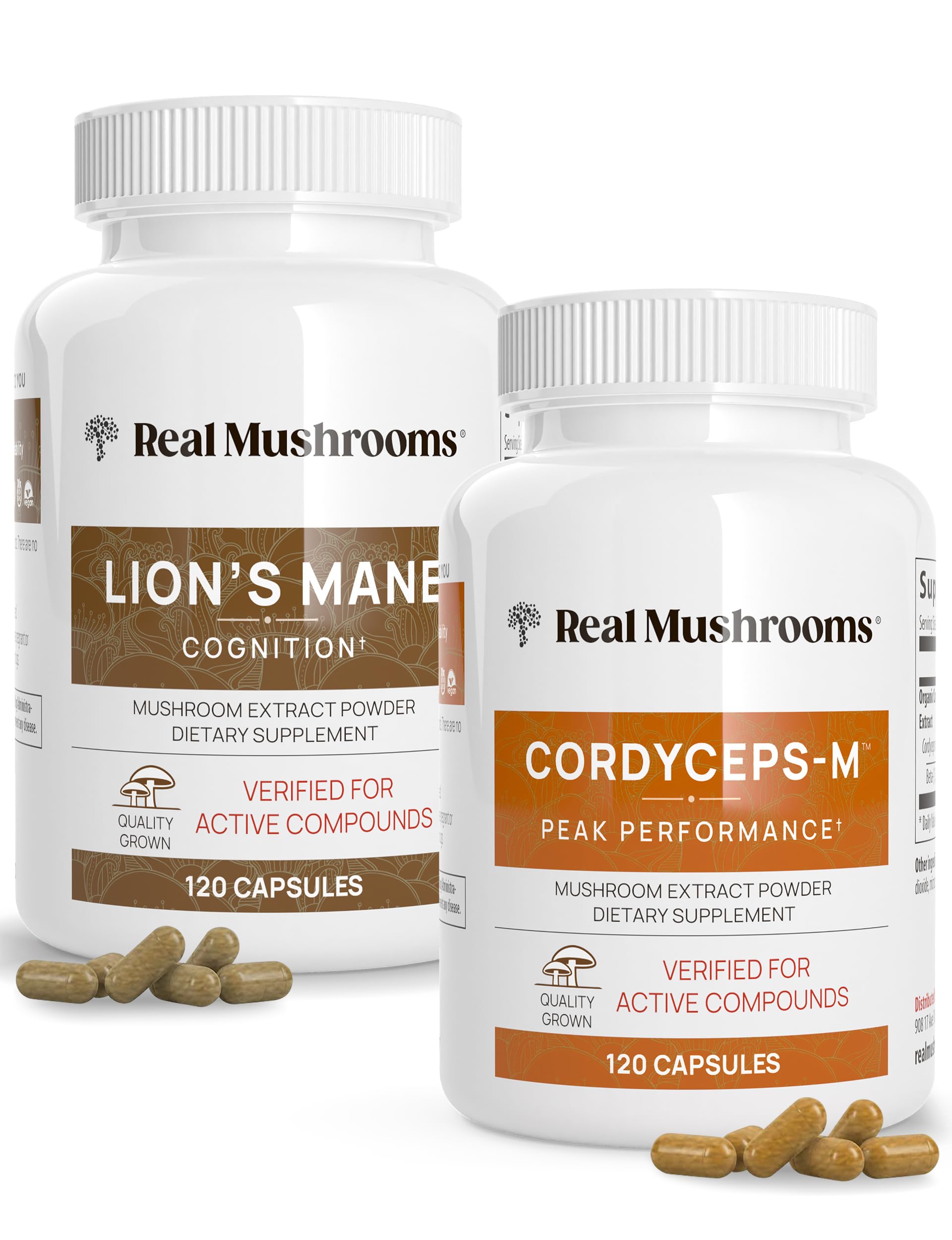 Lions Mane (120ct) and Cordyceps (120ct) Capsules Bundle - Mushroom Supplement for Cognition, Energy and Endurance