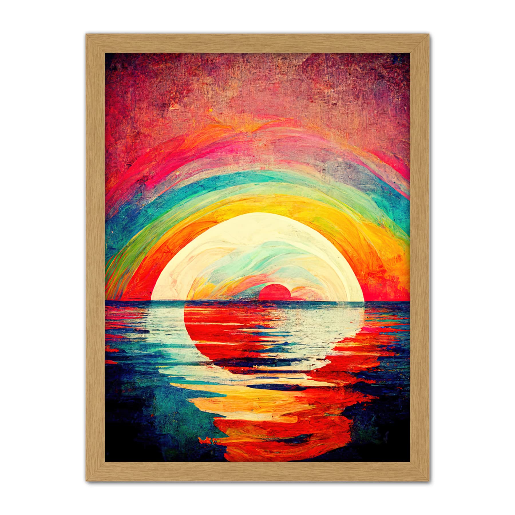 Doppelganger33 LTD Rainbow Sunset At Sea Vibrant Expressionism Artwork Framed Wall Art Print 18X24 inch