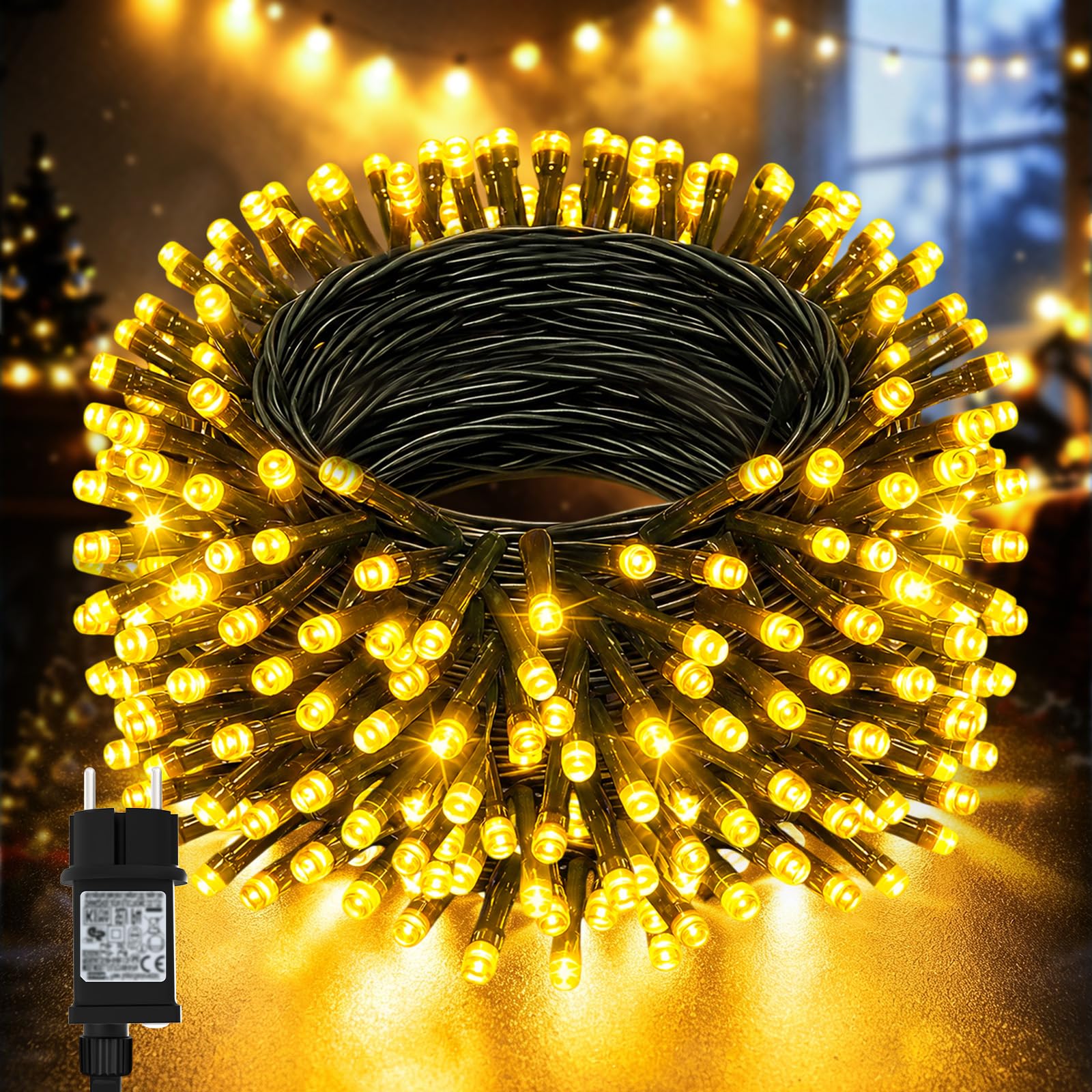 Dalugo Lichterkette Weihnachtsbaum Außen, 30m 300 LED Wasserdichte Warmweiß Aussen Weihnachtsbeleuchtung mit 6h Timer, Speicherfunktion, 8 Beleuchtungsmodi für Garten Balkon Hochzeit