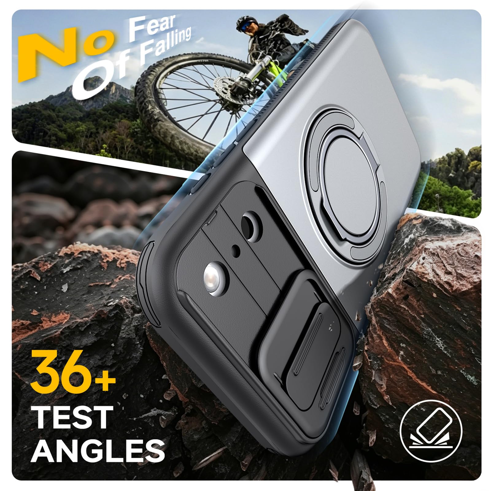 Generico Custodia Con Cavalletto For IPhone 17/17Air/17Pro/17Pro Max, Slot For Schede Integrato, Copertura Protettiva Completa For Obiettivo Scorrevole, Supporto Ad Anello Regolabile(Gray,17 Air)
