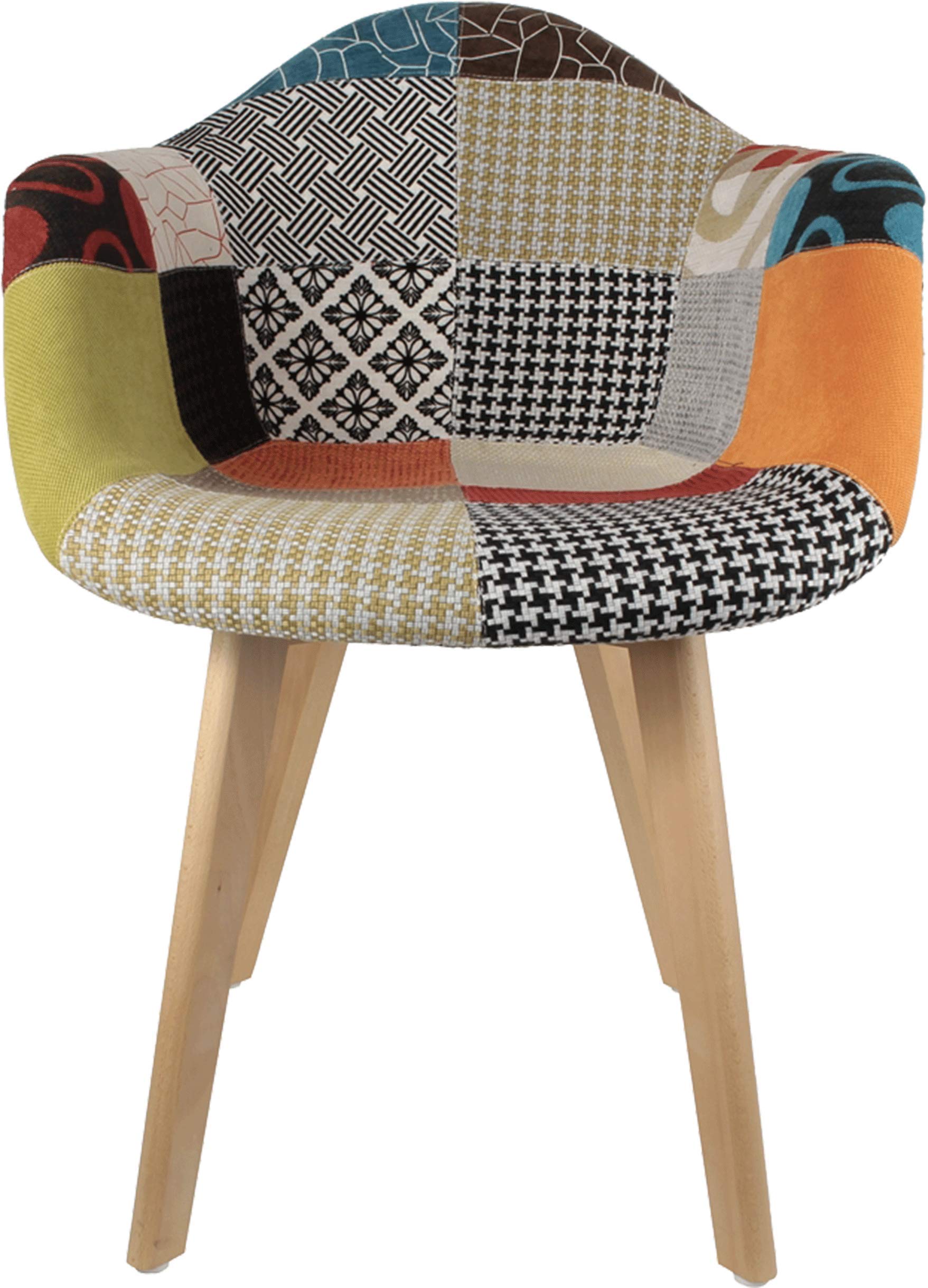 The Home Deco Factory HD3096 Sessel, skandinavisch, Patchwork, Holz + Polyester, Mehrfarbig, 62 x 60,5 x 86 cm, 2 Stück