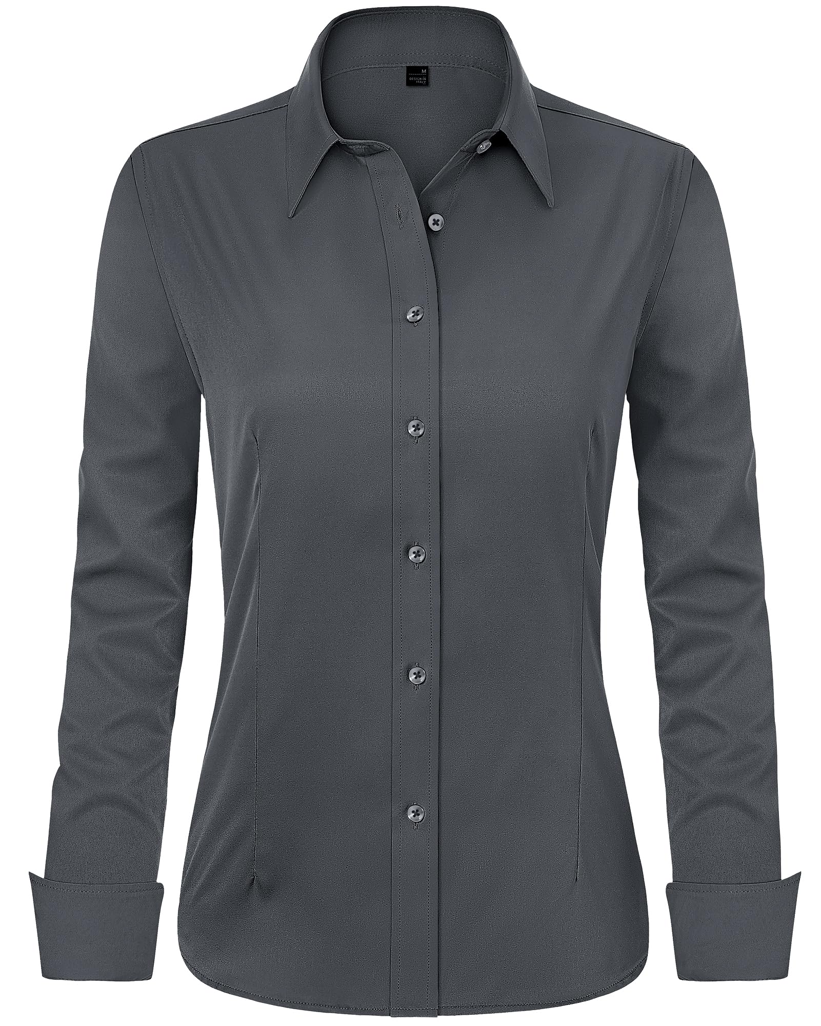 J.VER Camisas de vestir para mujer, de manga larga, con botones, sin arrugas, blusa de trabajo sólida