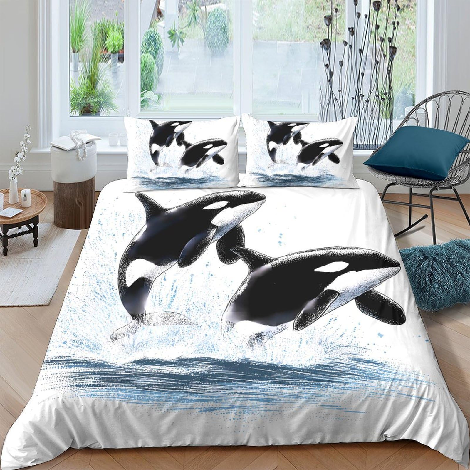 Ctjqhvkz Style-2 3D Printed Orca Ocean Fitted Sheet Microfiber Soft Waterproof Whale Bed Cover For Bedroom Guest Room Decor Single（135X200cm）