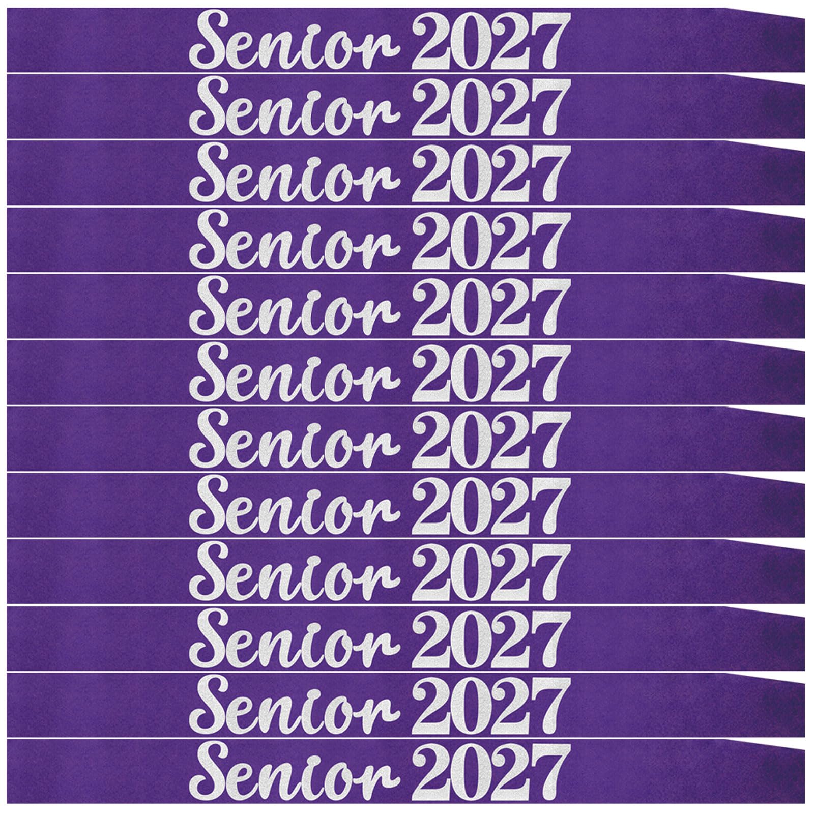 12 Pack Senior Sash 2027, Silver Glitter Purple Satin Finally Graduated Senior Cheerleader Sashes for Class of 2027 Graduation Party Supplies, Purple