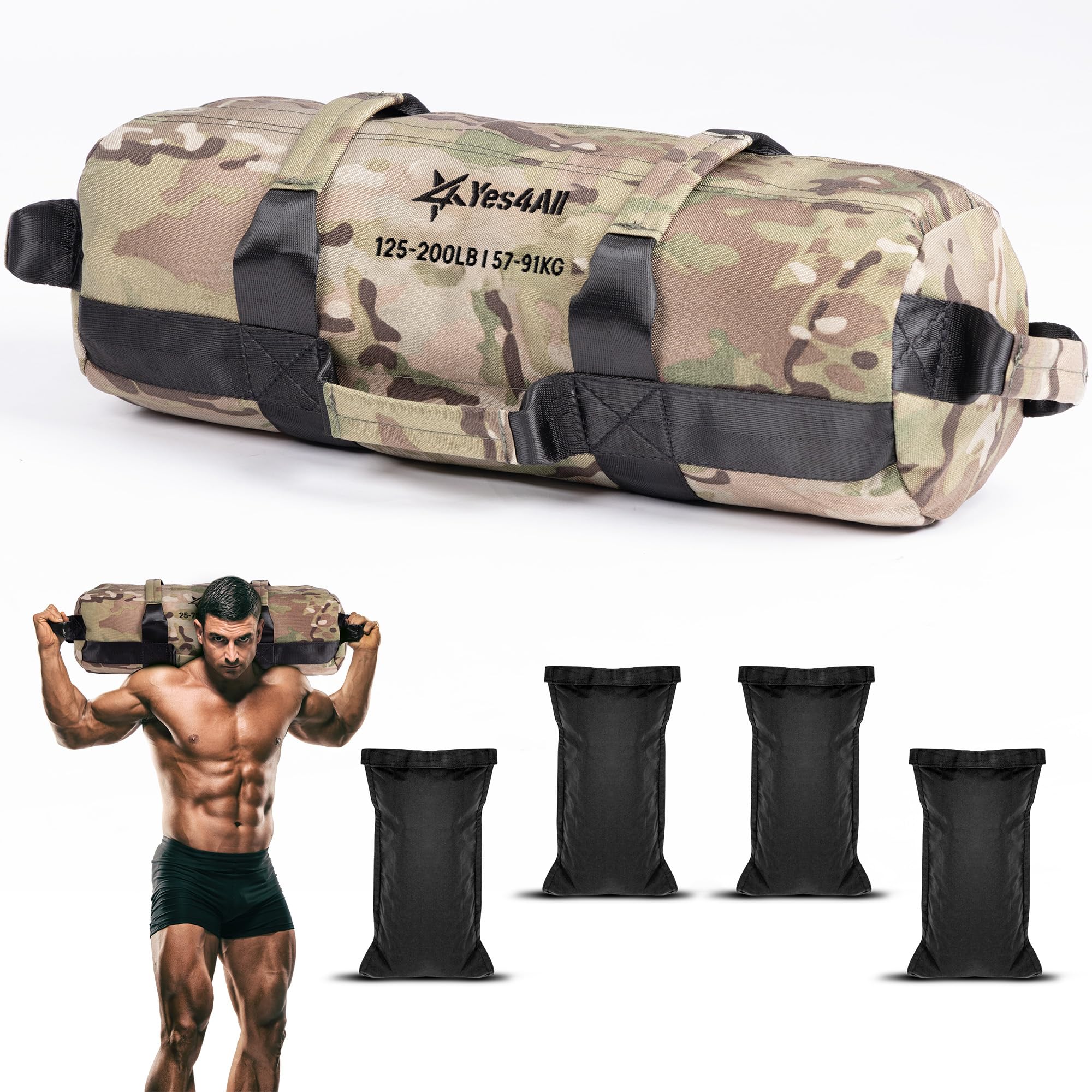 Yes4All Worek obciążeniowy 20 kg/30 kg/50 kg/80 kg - worki z piaskiem siłownia - torba treningowa do crossfitu/biegania/treningu/PowerLiffting - sprzedawana bez wypełnienia