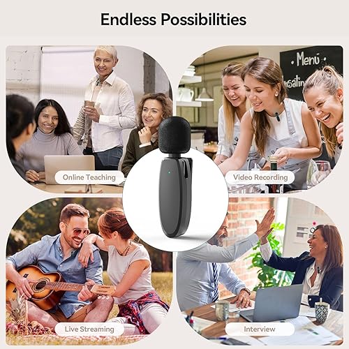 Miniatura 7 de Micrófono Lavalier inalámbrico de 393 pies para iPhone, Android, cámara, portátil, mini micrófonos duales 3 en 1 2.4G, retardo ultra bajo y