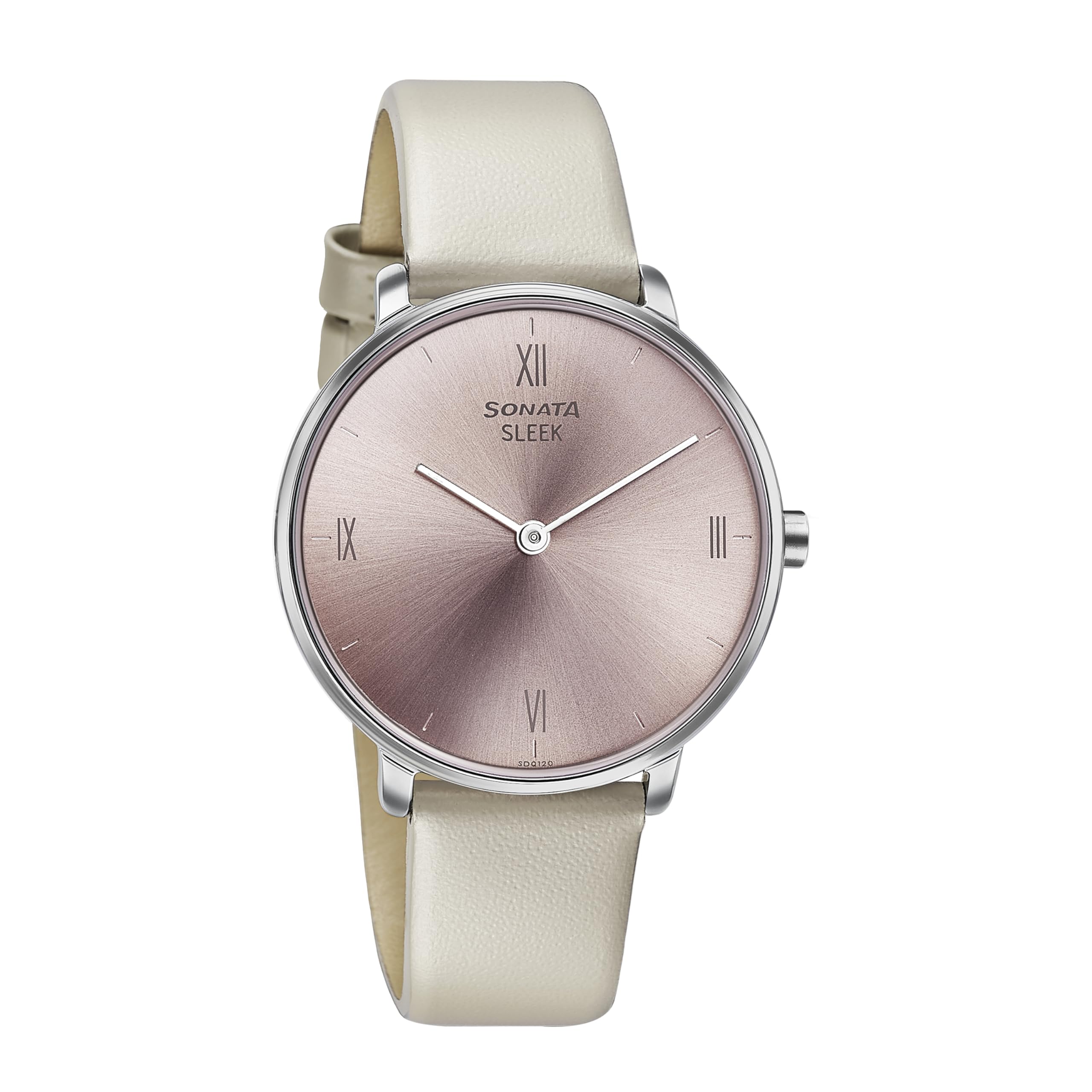 Buy Sonata Sleek Quartz Analog Pink Dial Beige Leather Strap Watch