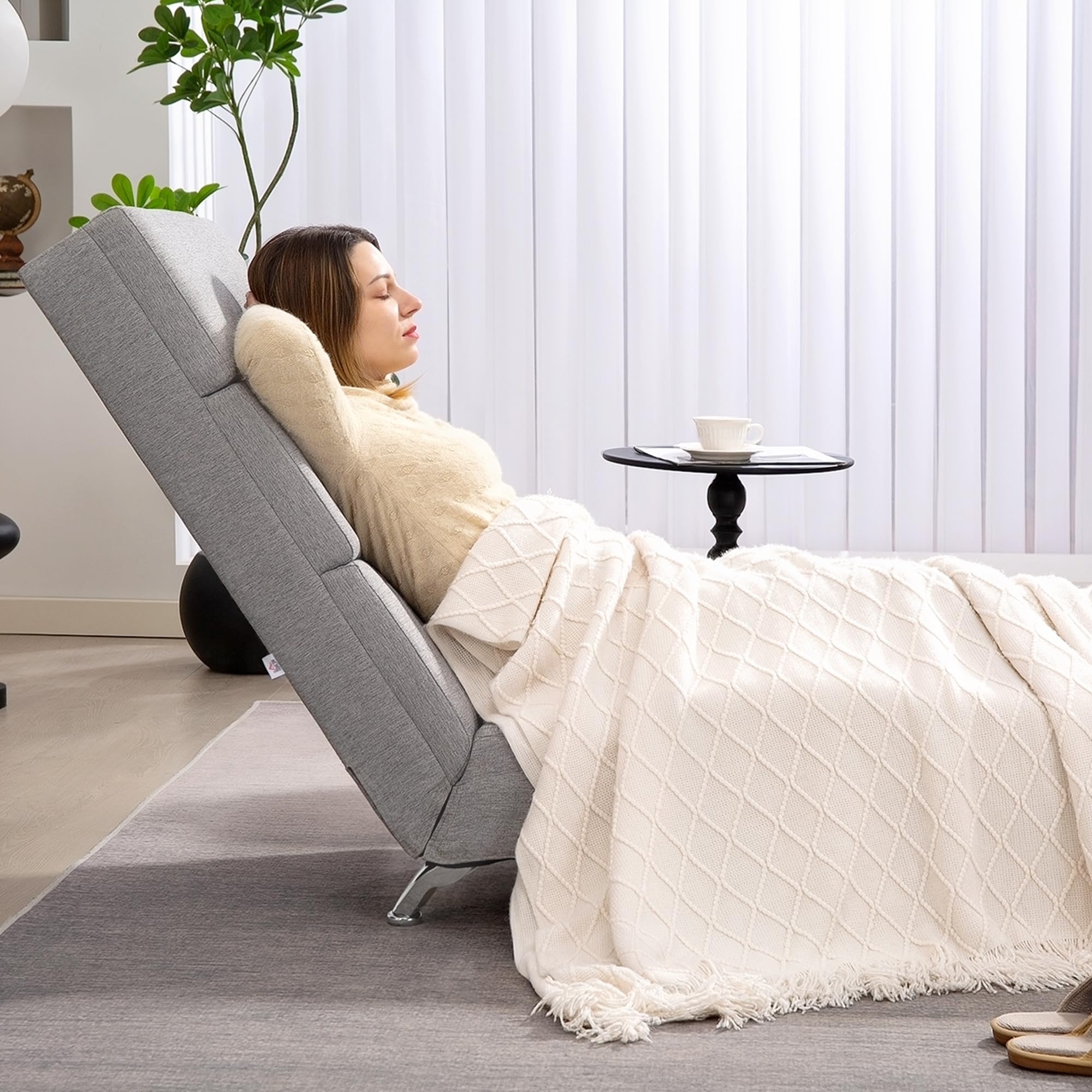 HOMCOM Poltrona Chaise Longue Ergonomica con Schienale Alto in Tessuto, Sdraio Relax con Imbottitura Spessa e Gambe in Acciaio, 160.5x60.5x93 cm per Soggiorno, Camera da Letto e Salotto, Grigio Chiaro