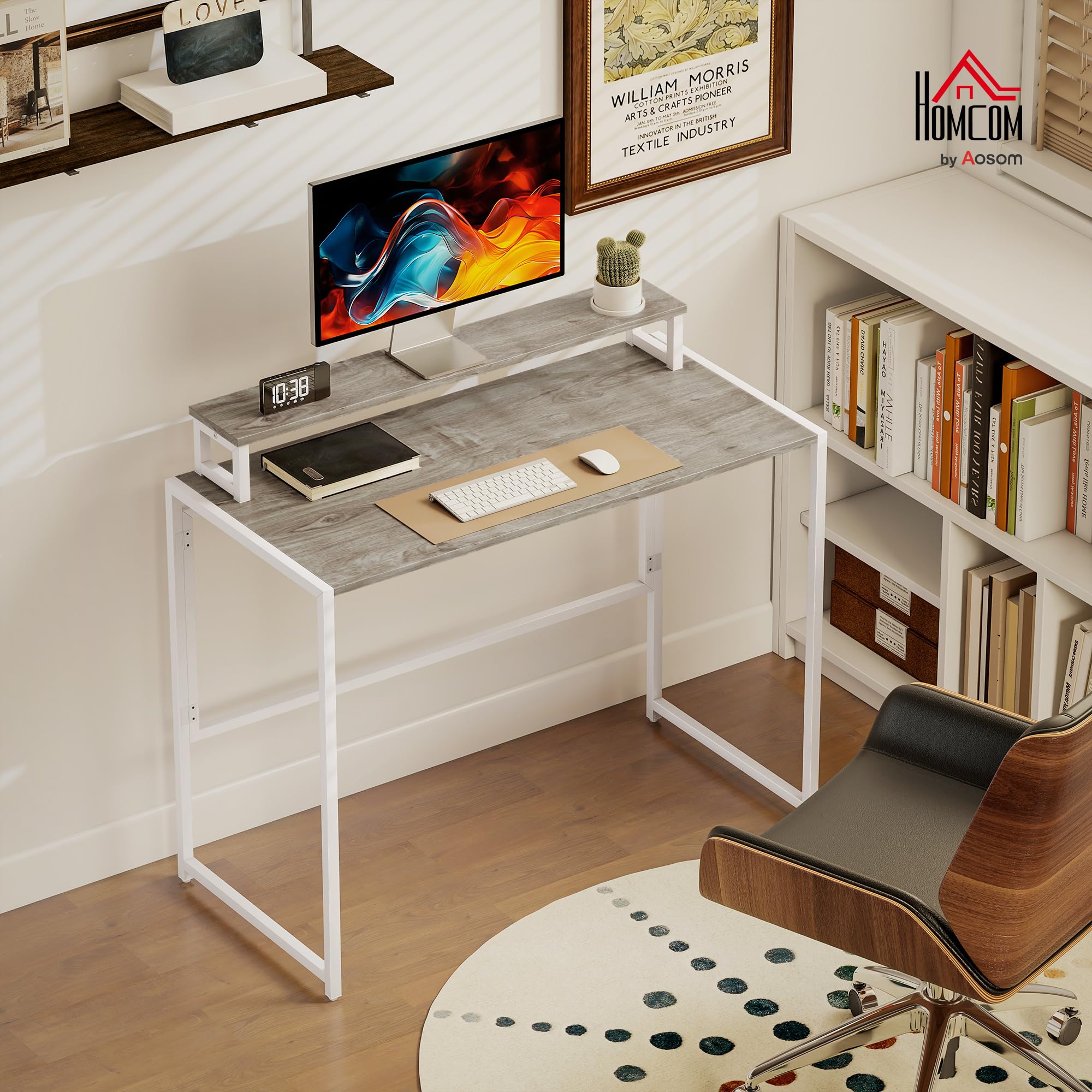 HOMCOM Scrivania Salvaspazio Pieghevole con Stand Monitor Rimovibile, Scrivania Piccola Portatile 100x48x87.5 cm Tavolo Computer Richiudibile per Casa Studio Ufficio, Color Legno