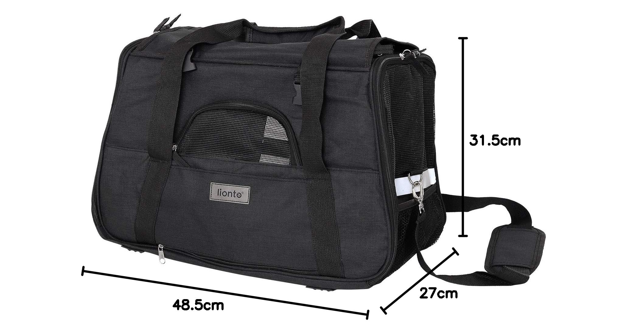 lionto Caisse de Transport Pliable pour Chien avec poignées et bandoulière, 48,5x27x31,5 cm, en Tissu Oxford Robuste et Maille, Caisse pour Chat avec Coussin Doux, idéale pour l’Avion, Noire
