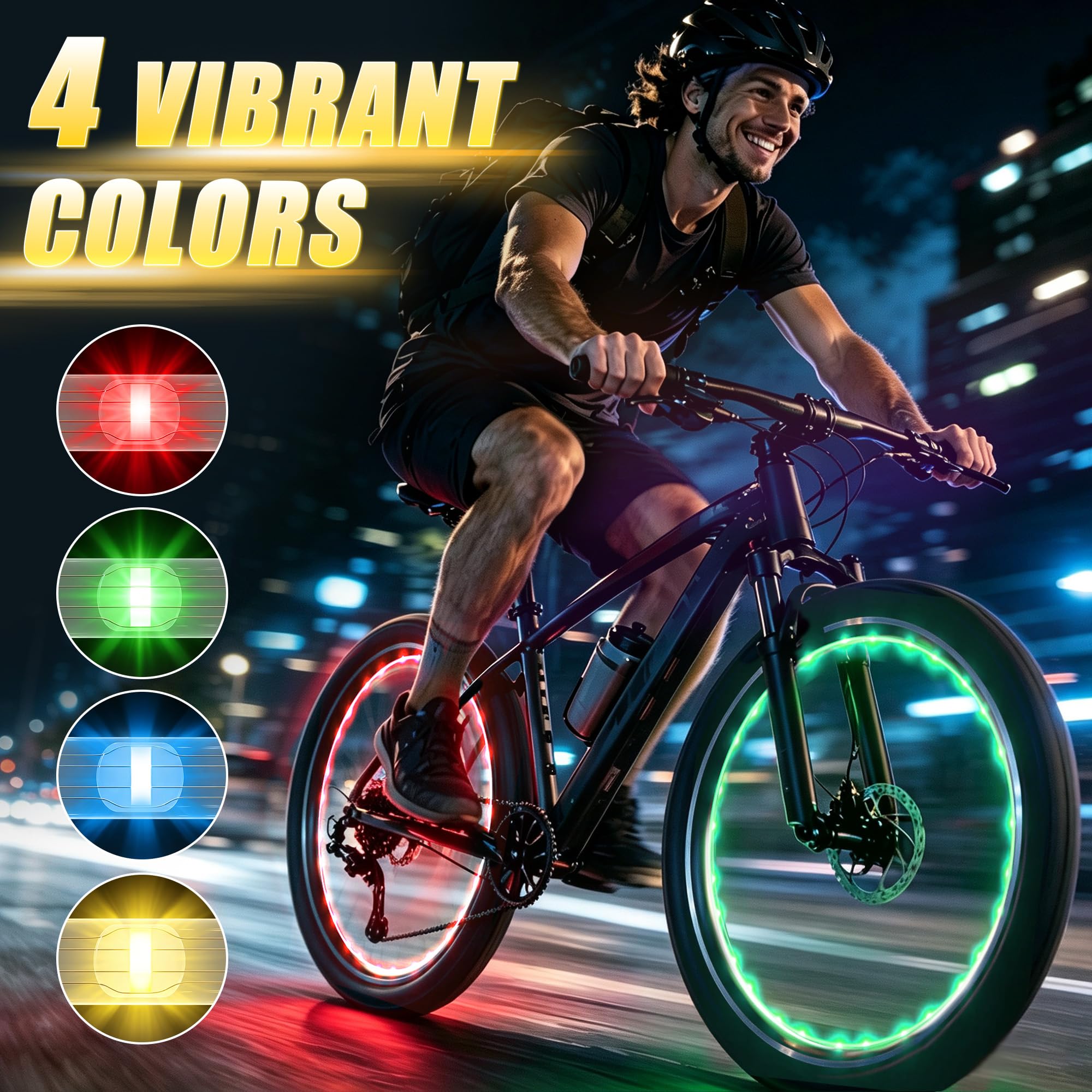 Lot de 2 lumières LED pour roue de vélo pour conduite de nuit | Lot de 2 guirlandes lumineuses LED avec fil de cuivre étanche IP65 pour visibilité nocturne