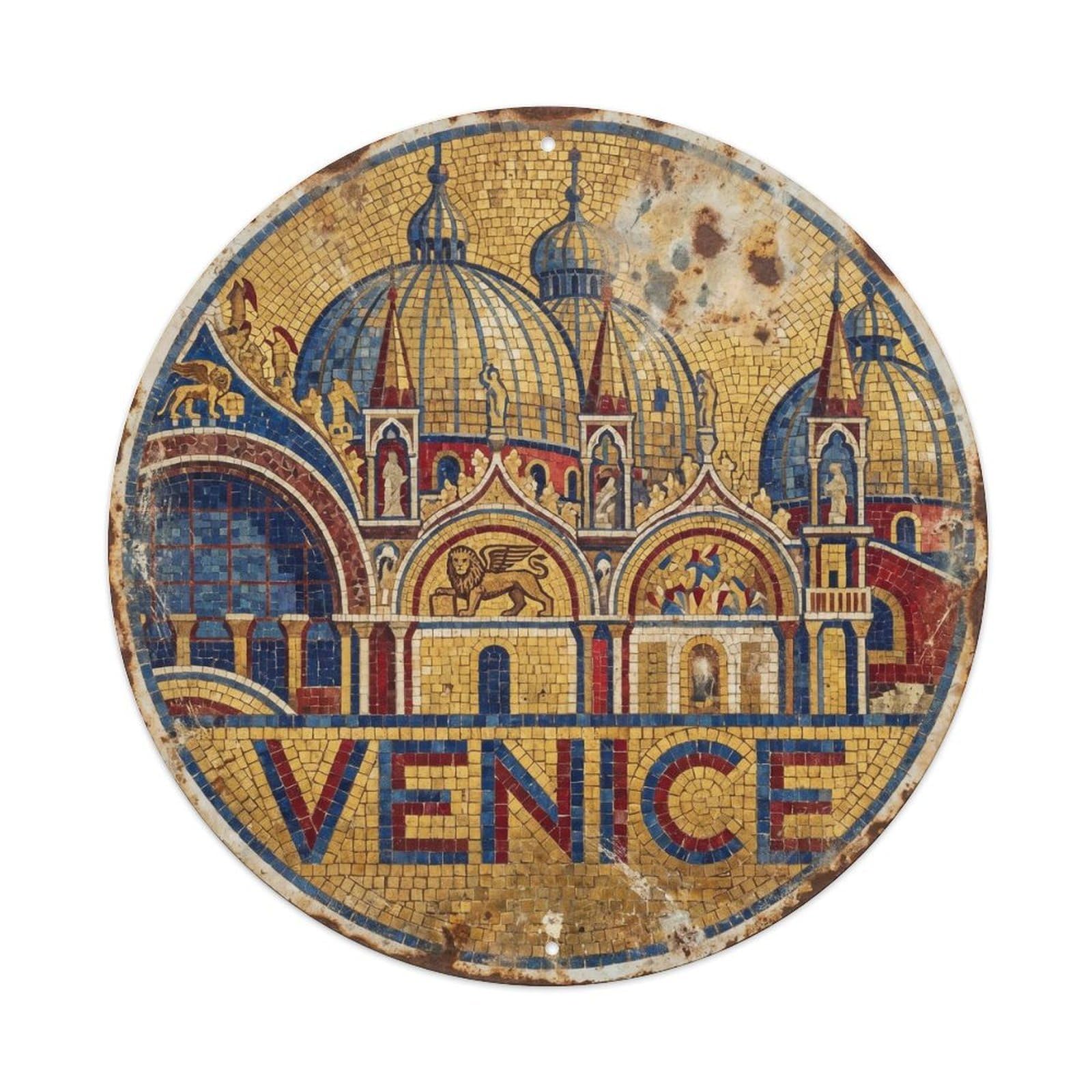 European Venice Basilica Dome Heritage Travel Cityscape Adventure Metal Tin Sign Plaque Wall Decor for Cafe, Man Cave, Club Bar, Office, Home Garden Round Metal Poster 8x8Inch