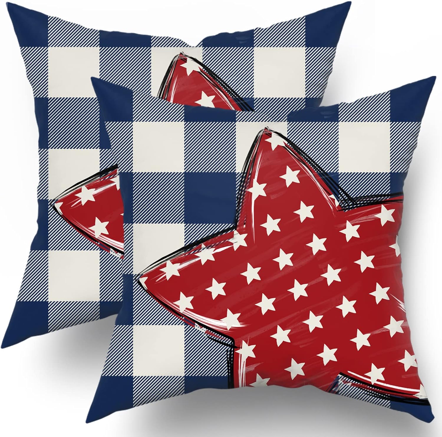 Patriotic 4th of July Pillow Covers 18x18 Inch Set of 2 Red
