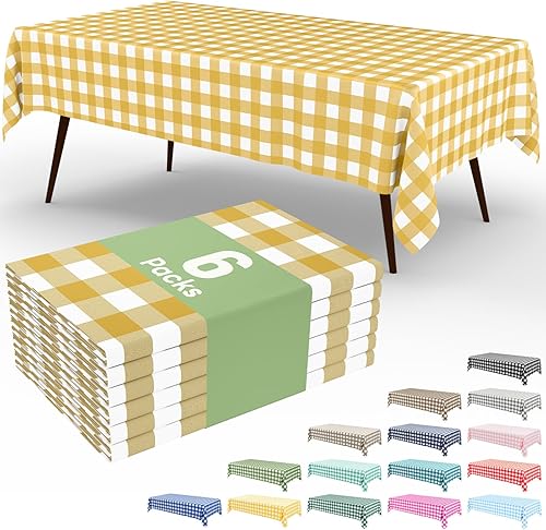 Vista 79 de Smiry Paquete de 10 Manteles Desechables de Cuadros Vichy Azules - 54" x 108" Mantel de Plástico de Servicio Pesado, Cubiertas de Mesa Impermeables