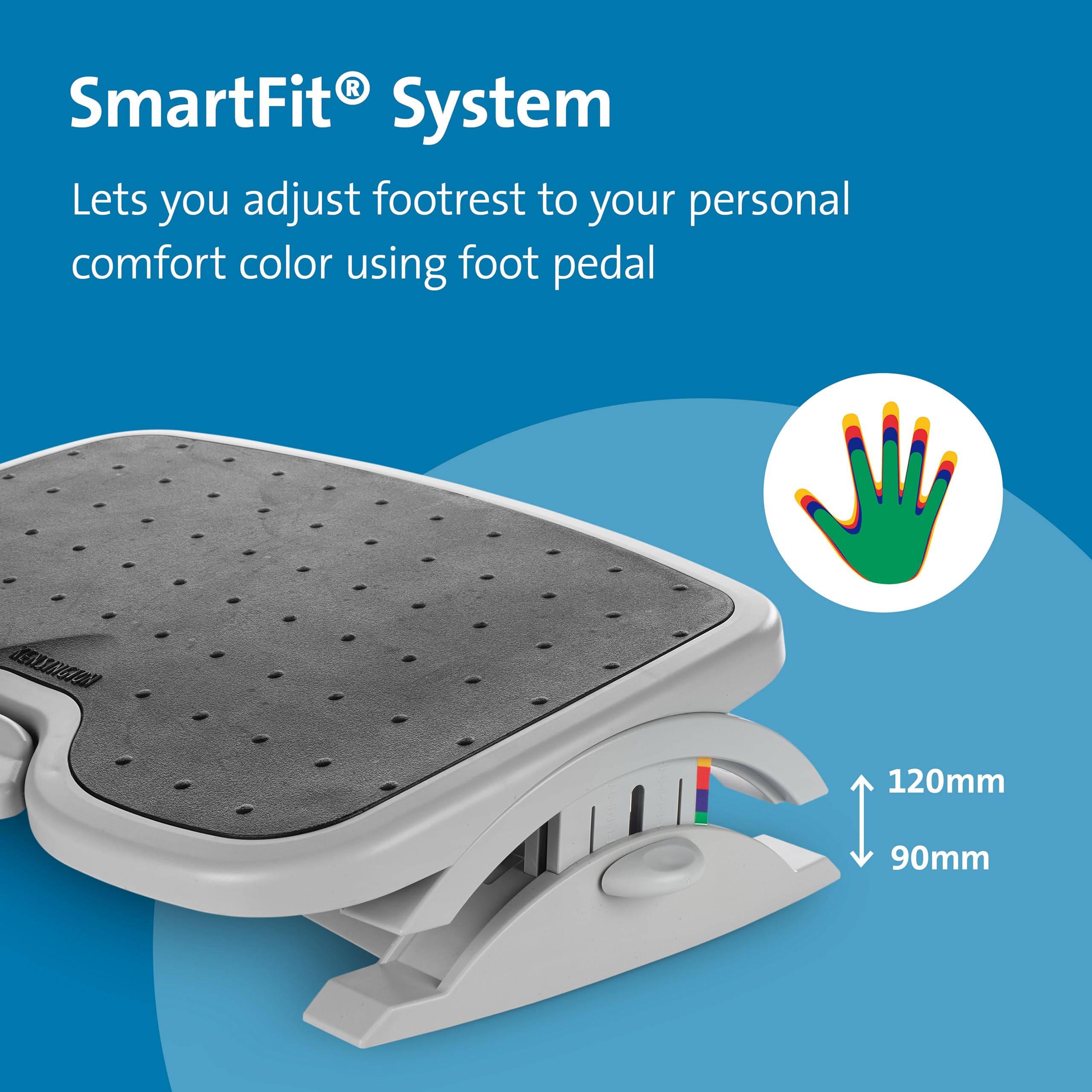 Kensington SoleMate Plus Fußstütze für unter den Schreibtisch, Fußhocker mit SmartFit Ergonomic System, mit 6-stufiger Neigungsverstellung und rutschfester Basis für Büro und Zuhause, Grau, 56146