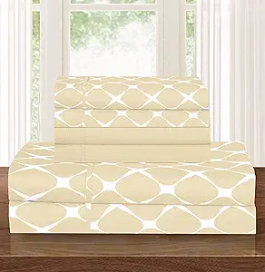 Elegant Comfort Luxury Softest and Coziest 6-Piece Bed Sheet Set, Wrinkle Resistant Milano Trellis Pattern-1500 Thread Count Egyptian Quality Microfiber Bedding Set, Full, Cream