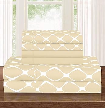 Elegant Comfort Luxury Softest and Coziest 6-Piece Bed Sheet Set, Wrinkle Resistant Milano Trellis Pattern-1500 Thread Count Egyptian Quality Microfiber Bedding Set, Queen, Cream