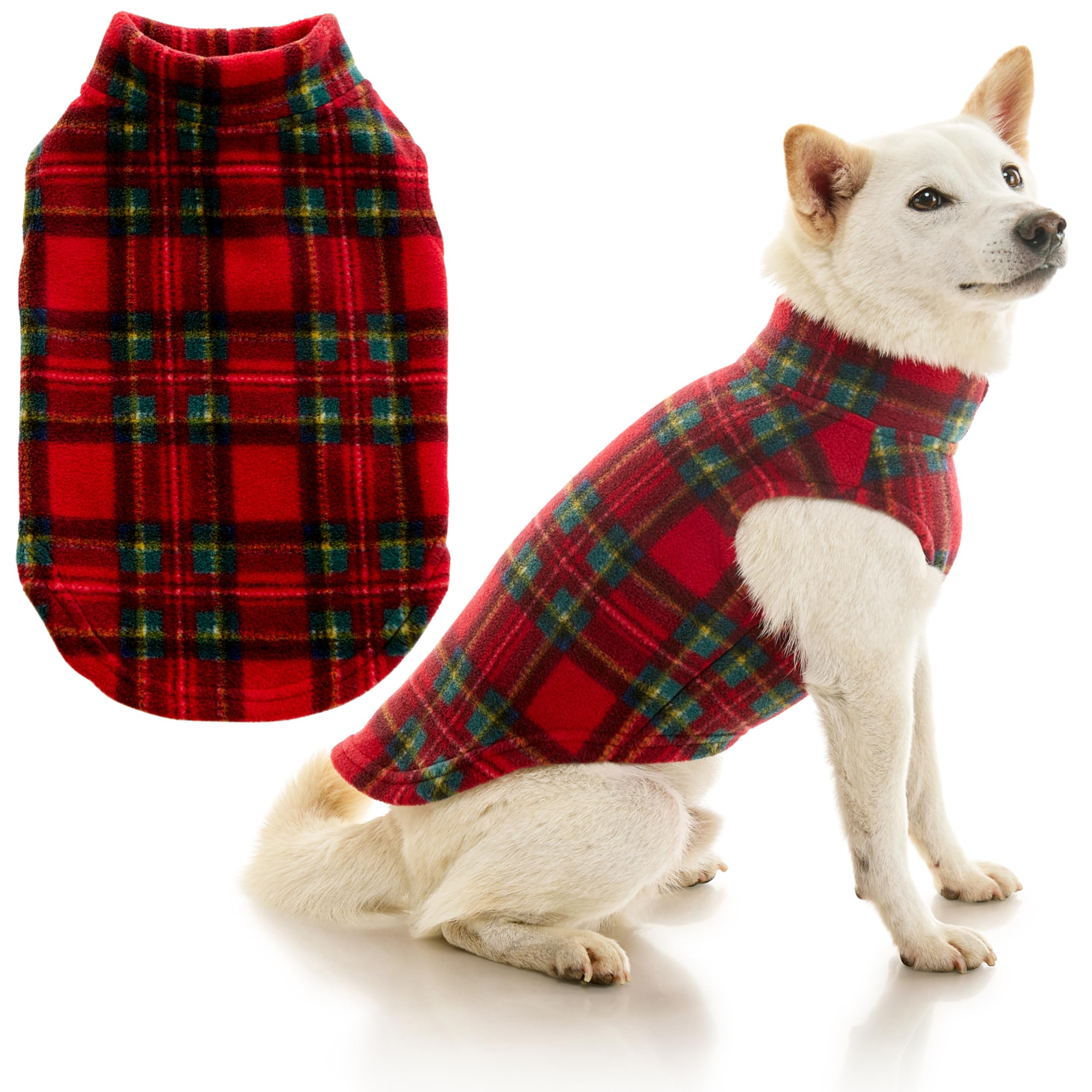 Gooby Stretch Fleece Vest Dog Sweater, Plaid Red, 6X-Large