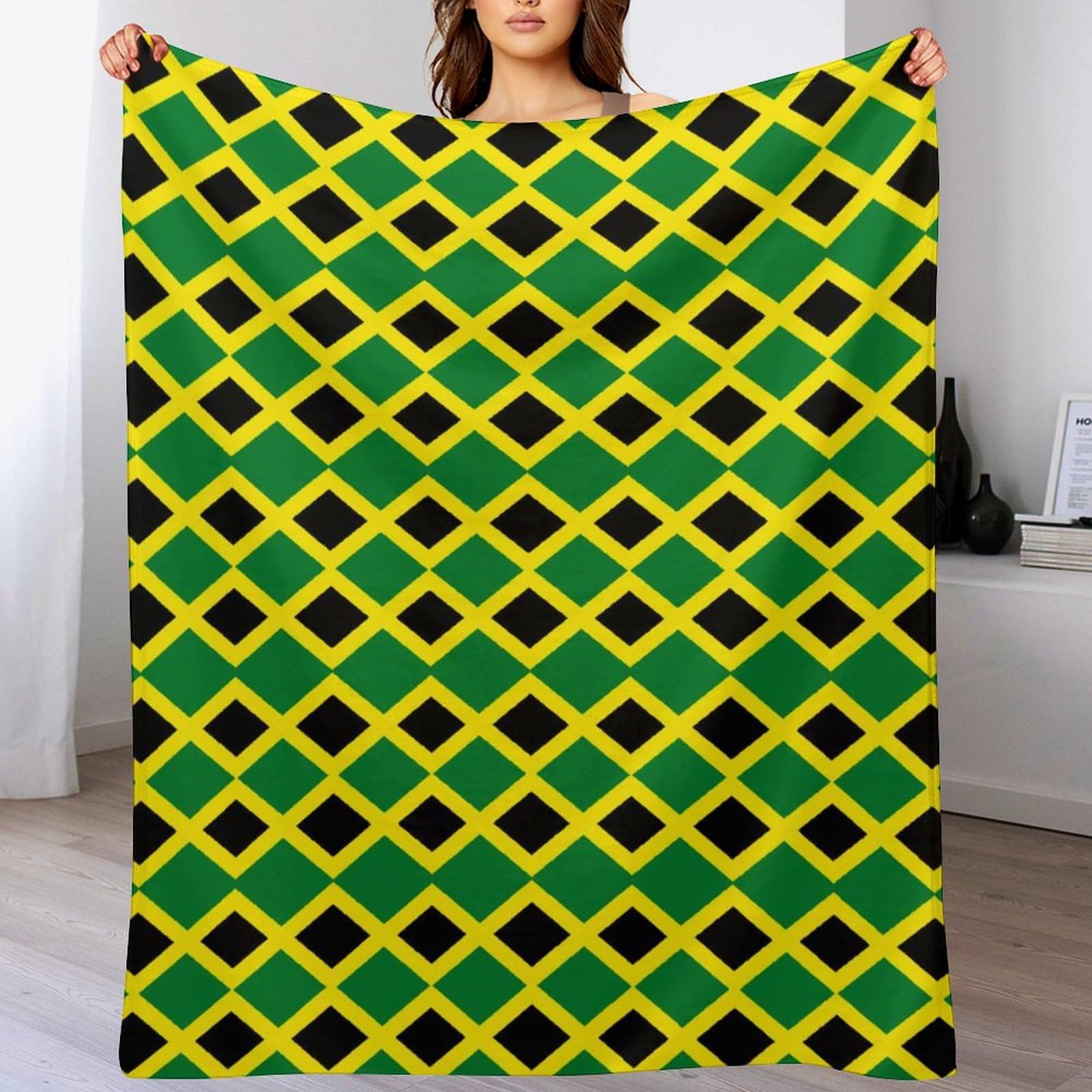 Melbrakin Color490 Jamaica Jamaican Flag All Season Living Room Flannel Blanket, Dormitory Office Nap Blanket, Travel Beach Blanket, Party Decoration Blanket
