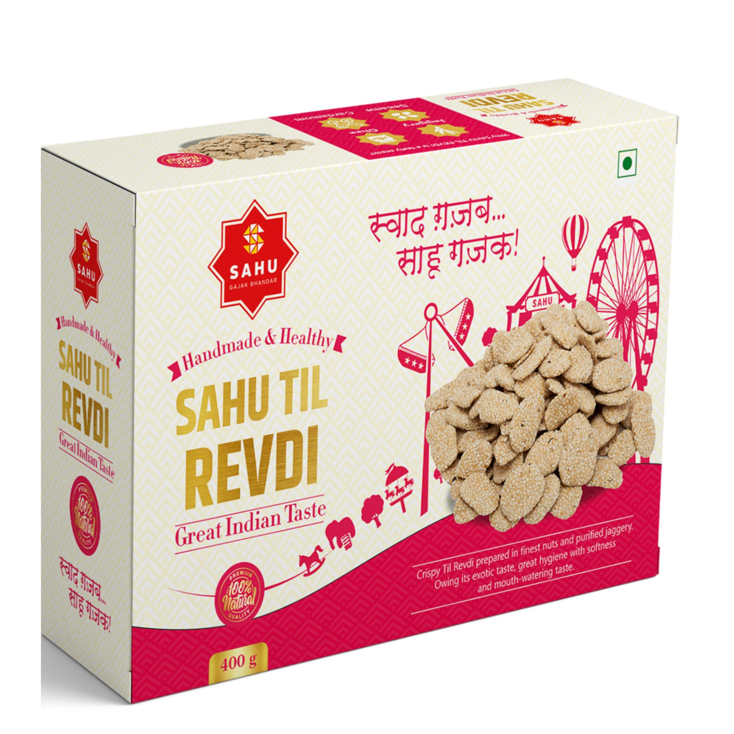 SAHU GAJAK BHANDAR Til Rewari 400g | Rewdi | Revri | Rewadi | No Added Preservatives or Colors | Sweets | Gazak | Crispy Revdi | Indian Candy Mithai | Made with Cow Ghee | Premium Packaging (B0CNTXM139) Amazon Price History, Amazon Price Tracker