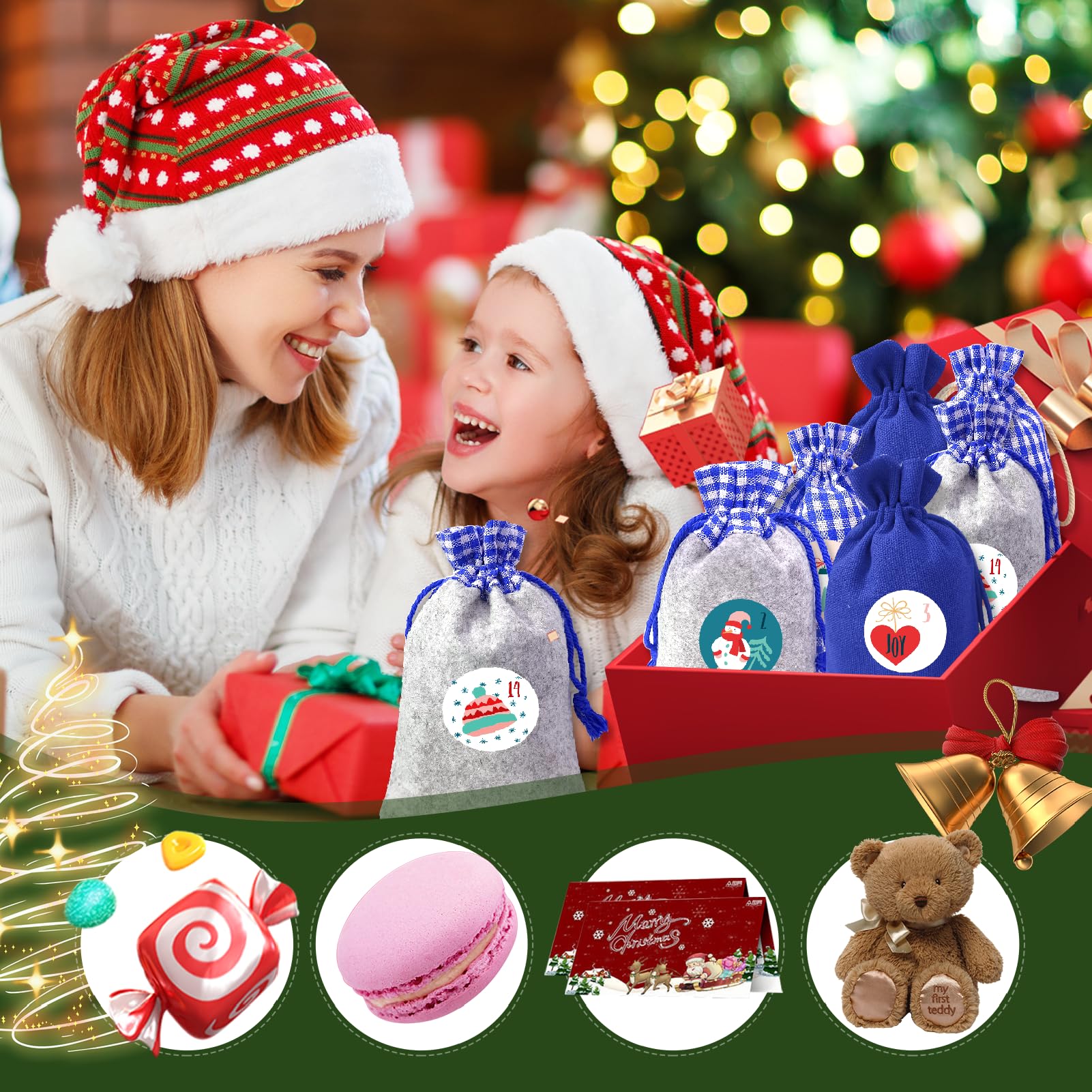 Calendario Dell'Avvento Da Riempire 2025 - 24 Sacchetti In Tessuto Per Bambini, Riutilizzabile - Foto 9