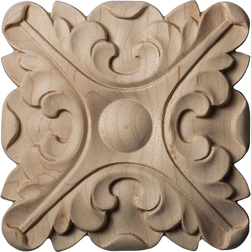 Miniatura 6 de Ekena Millwork ROS03X03ACRW Acanthus Square Rosette, 3 12"W x 3 12"H x 58"P, madera de caucho