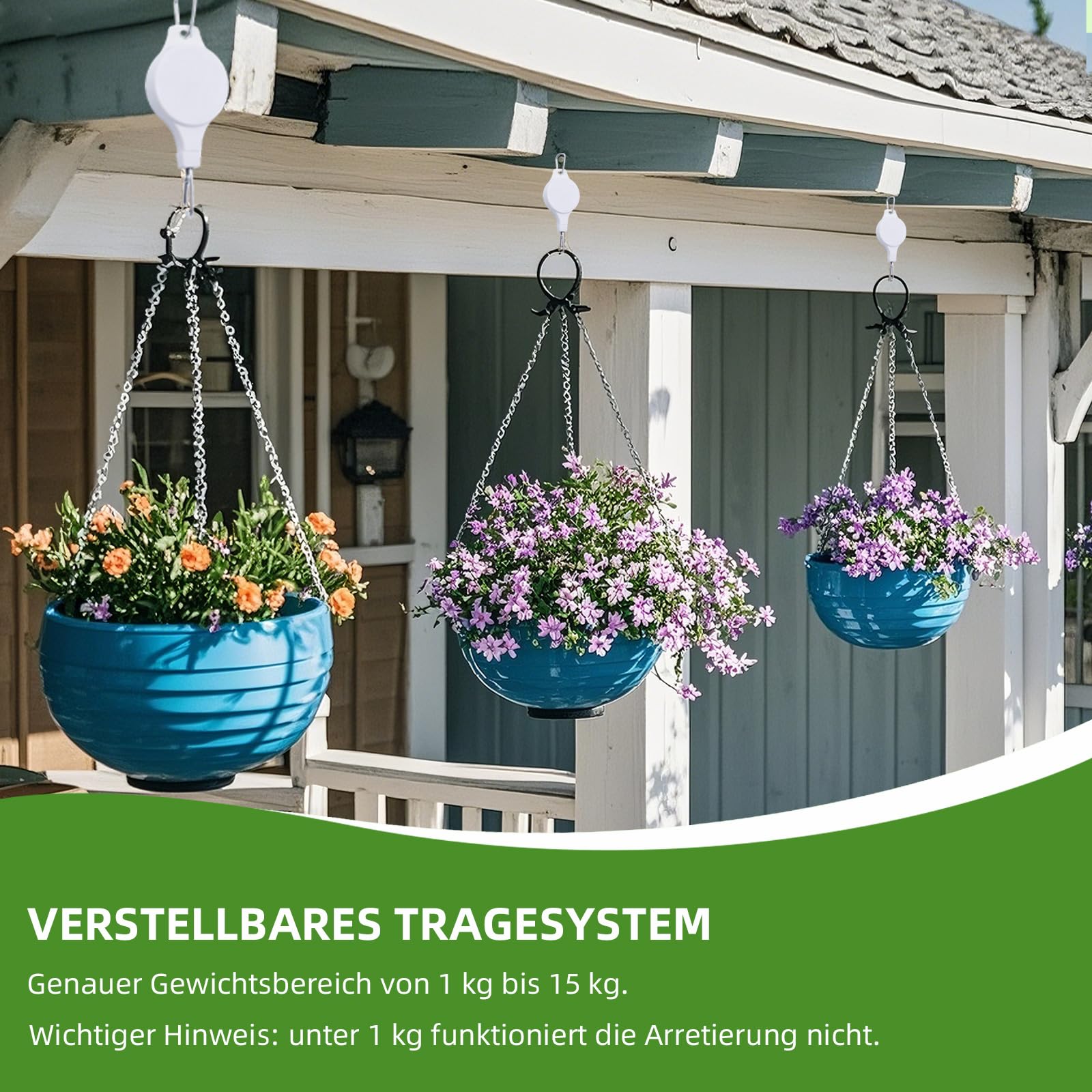 Lot de 2 crochets de suspension pour plantes rétractables, réglables - Pour pots suspendus et paniers à plantes - Support solide pour mangeoires à oiseaux, charge maximale de 1 à 15 kg (blanc)